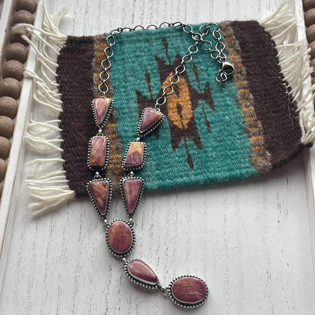 Navajo Purple Spiny And Sterling Silver Necklace & Earrings Signed