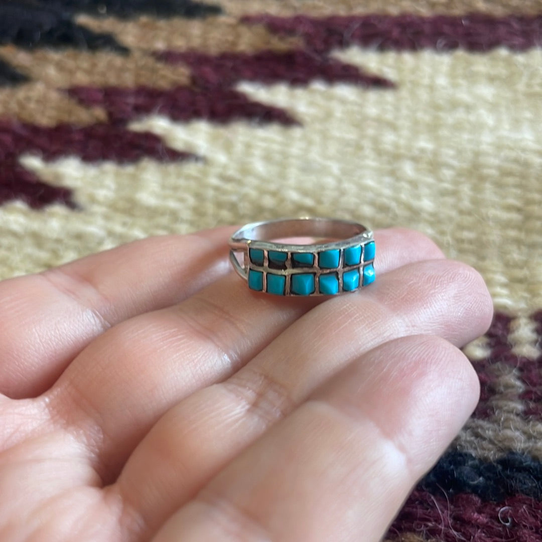 Zuni Sterling Silver Double Turquoise 12 Stone Stacker Ring