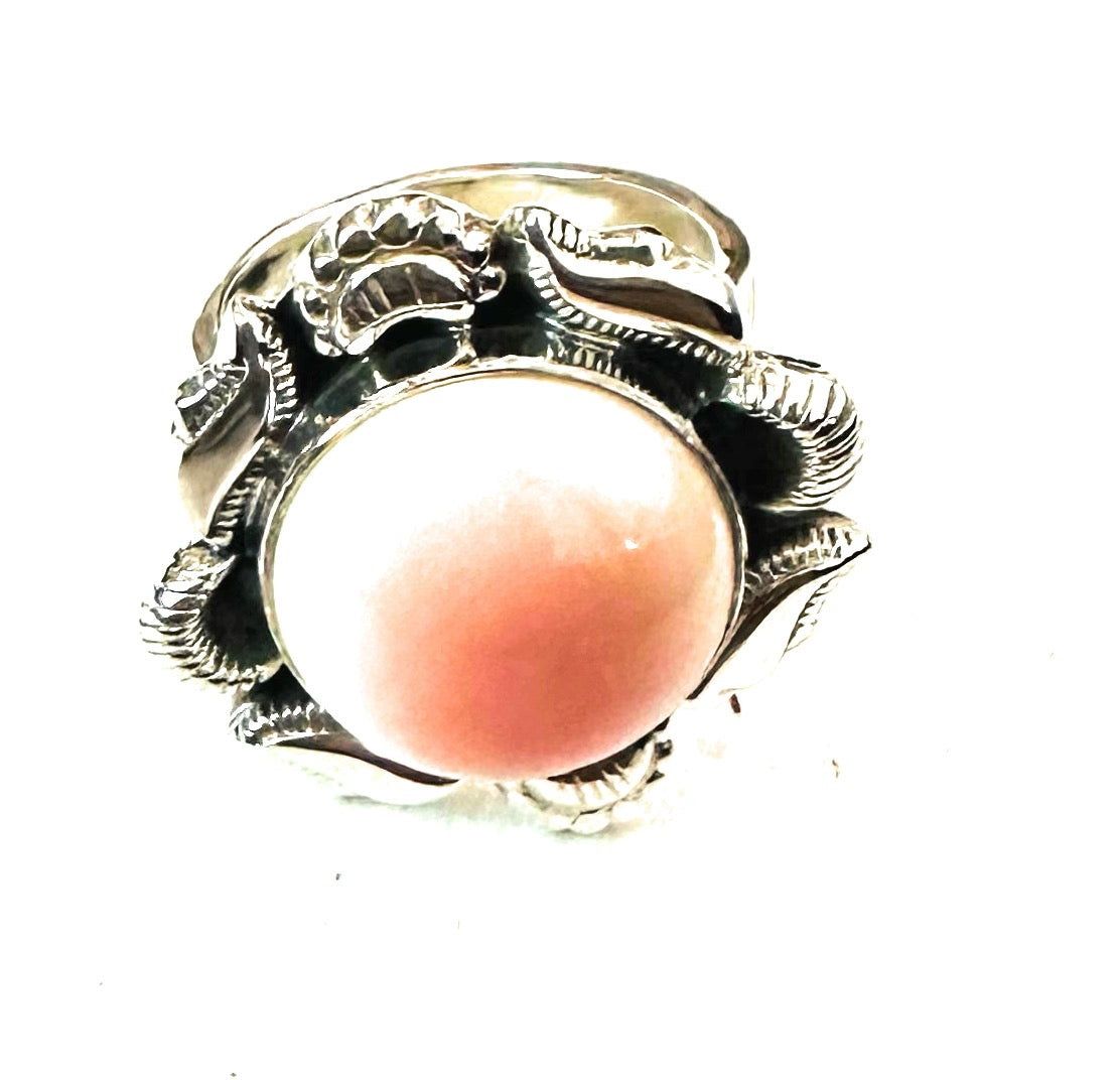 Handmade Sterling Silver & Queen Pink Conch Shell Adjustable Ring