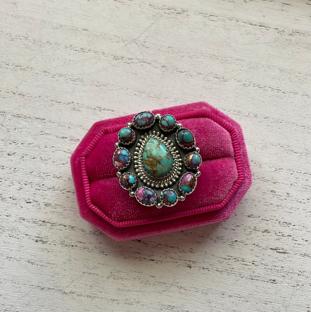 Beautiful Handmade Purple Dream, Turquoise And Sterling Silver Adjustable Ring Signed Nizhoni