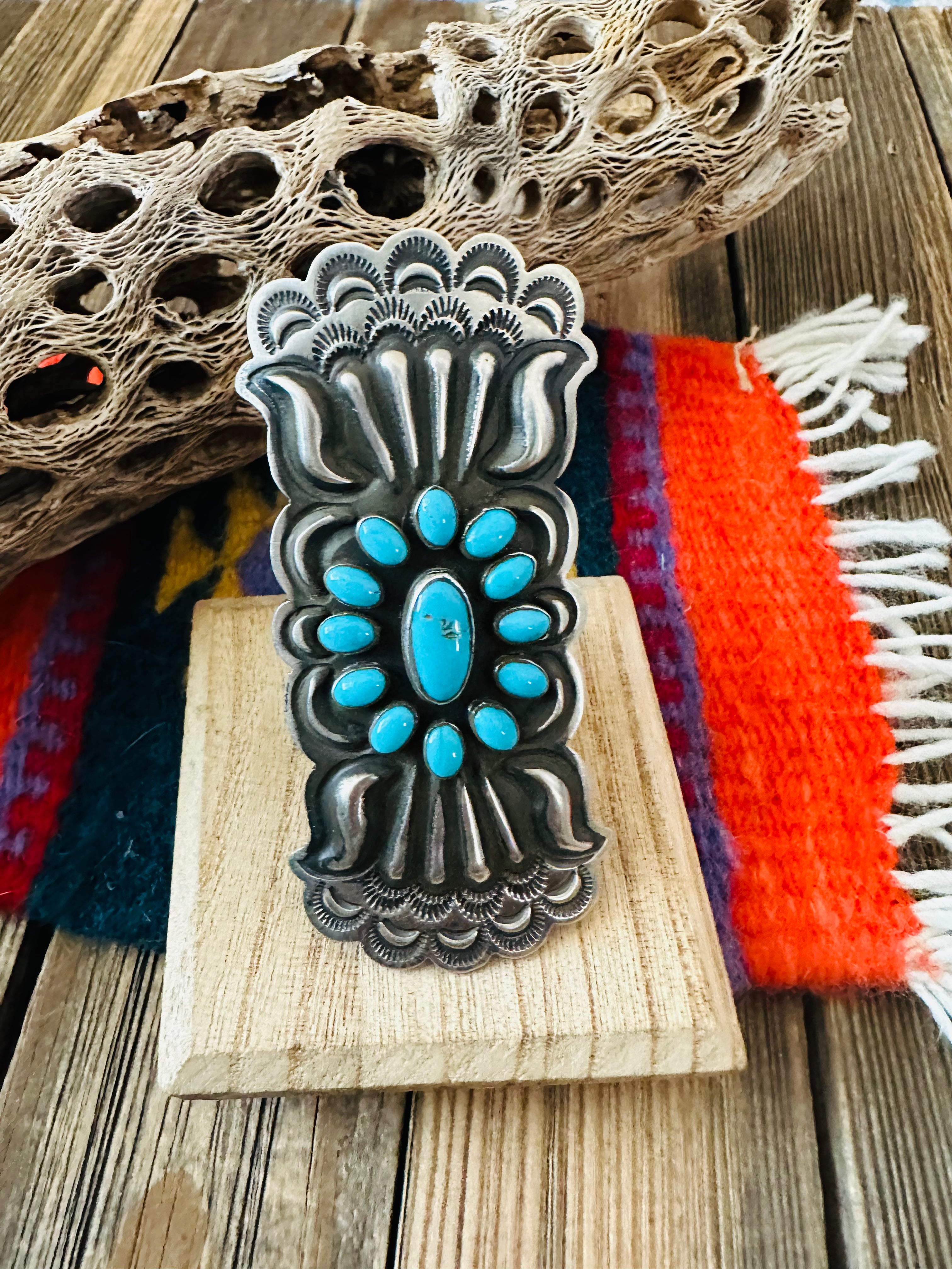 Navajo Turquoise and Sterling Silver Adjustable Concho Ring