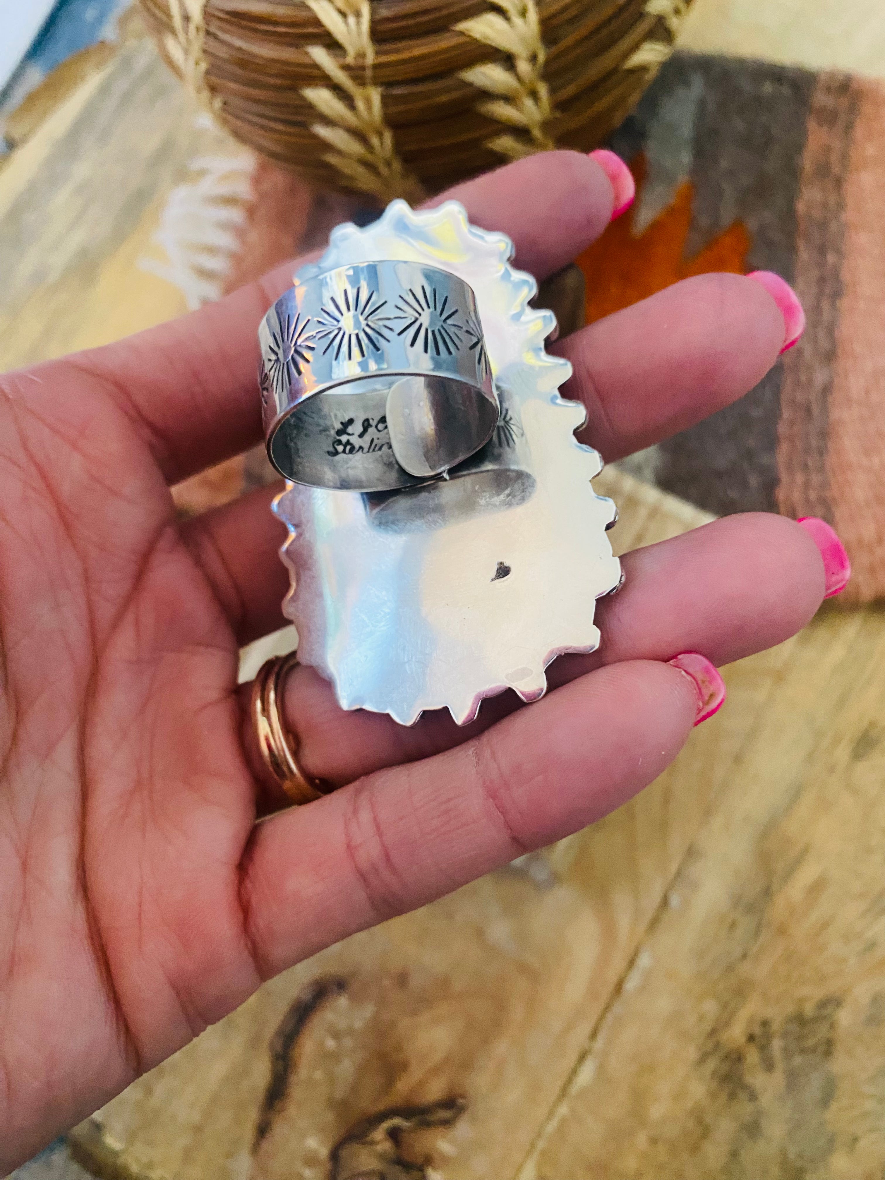 Navajo Orange Spiny & Sterling Silver Adjustable Ring