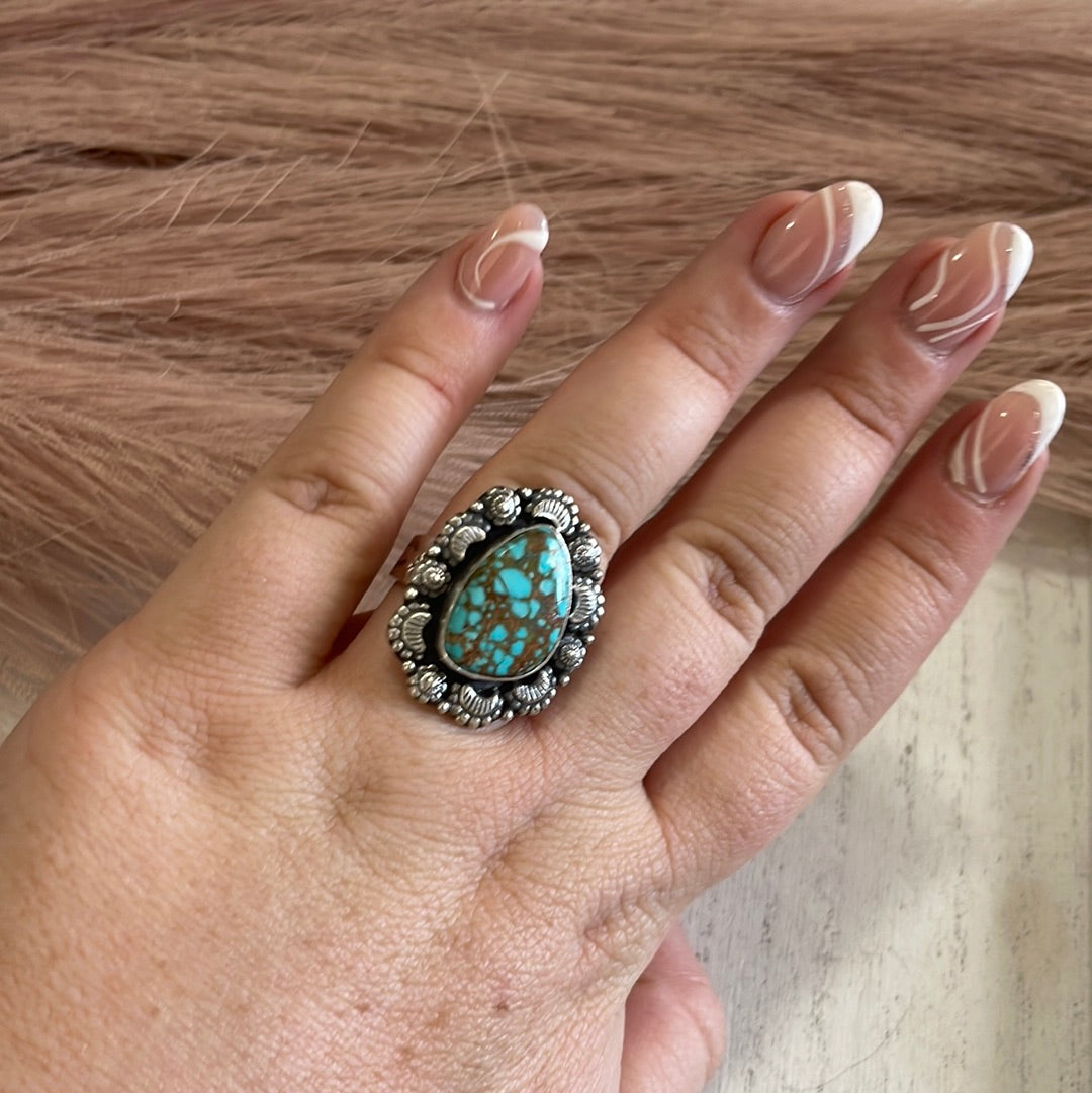 Handmade Sterling Silver & Turquoise Adjustable Ring Signed Nizhoni