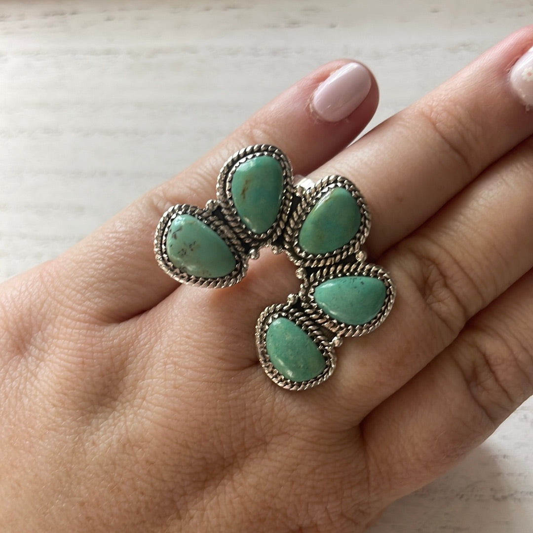 Handmade Sterling Silver & Turquoise Naja Adjustable Ring Signed Nizhoni