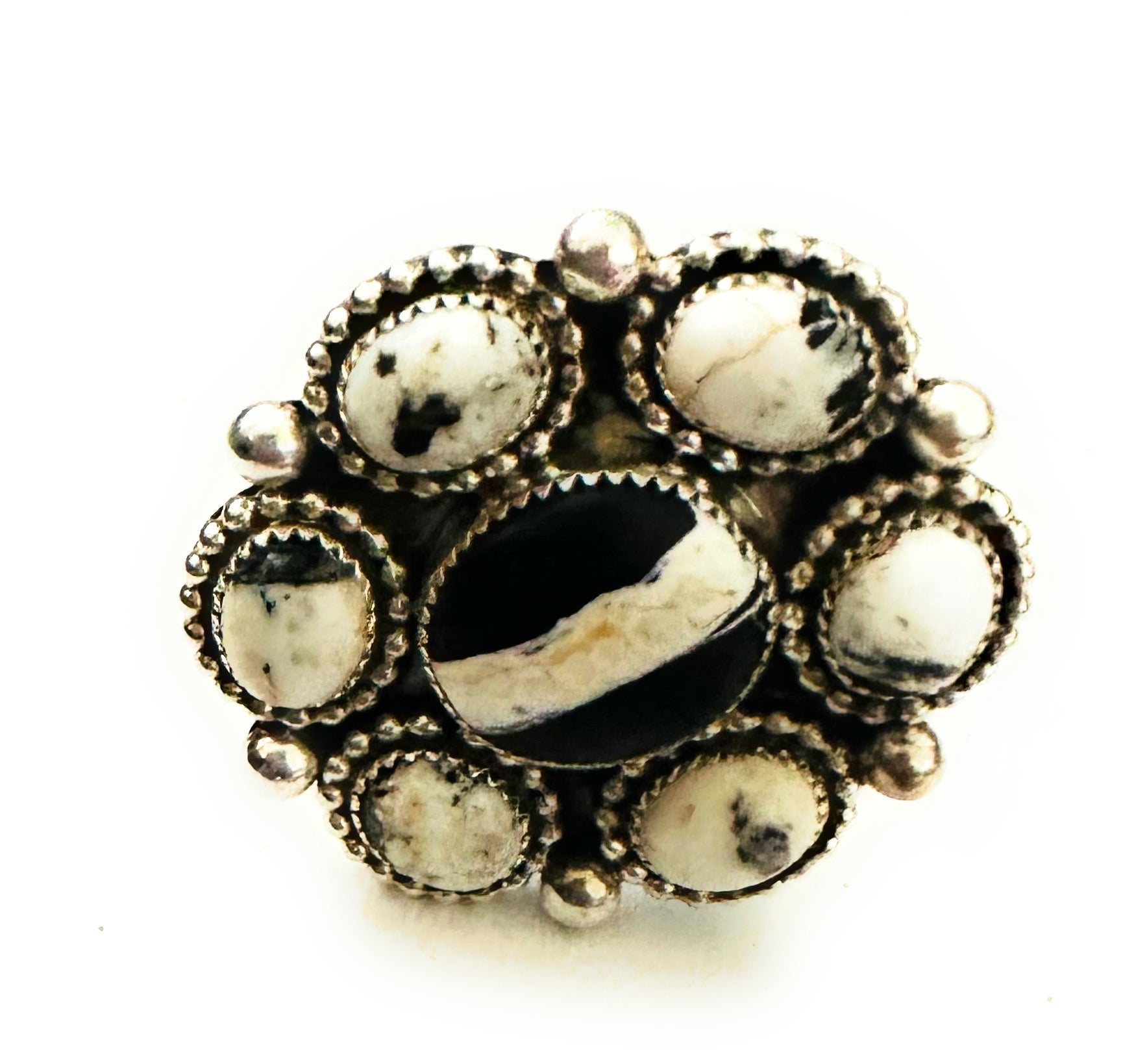 Navajo Sterling Silver And White Buffalo Cluster Adjustable Ring