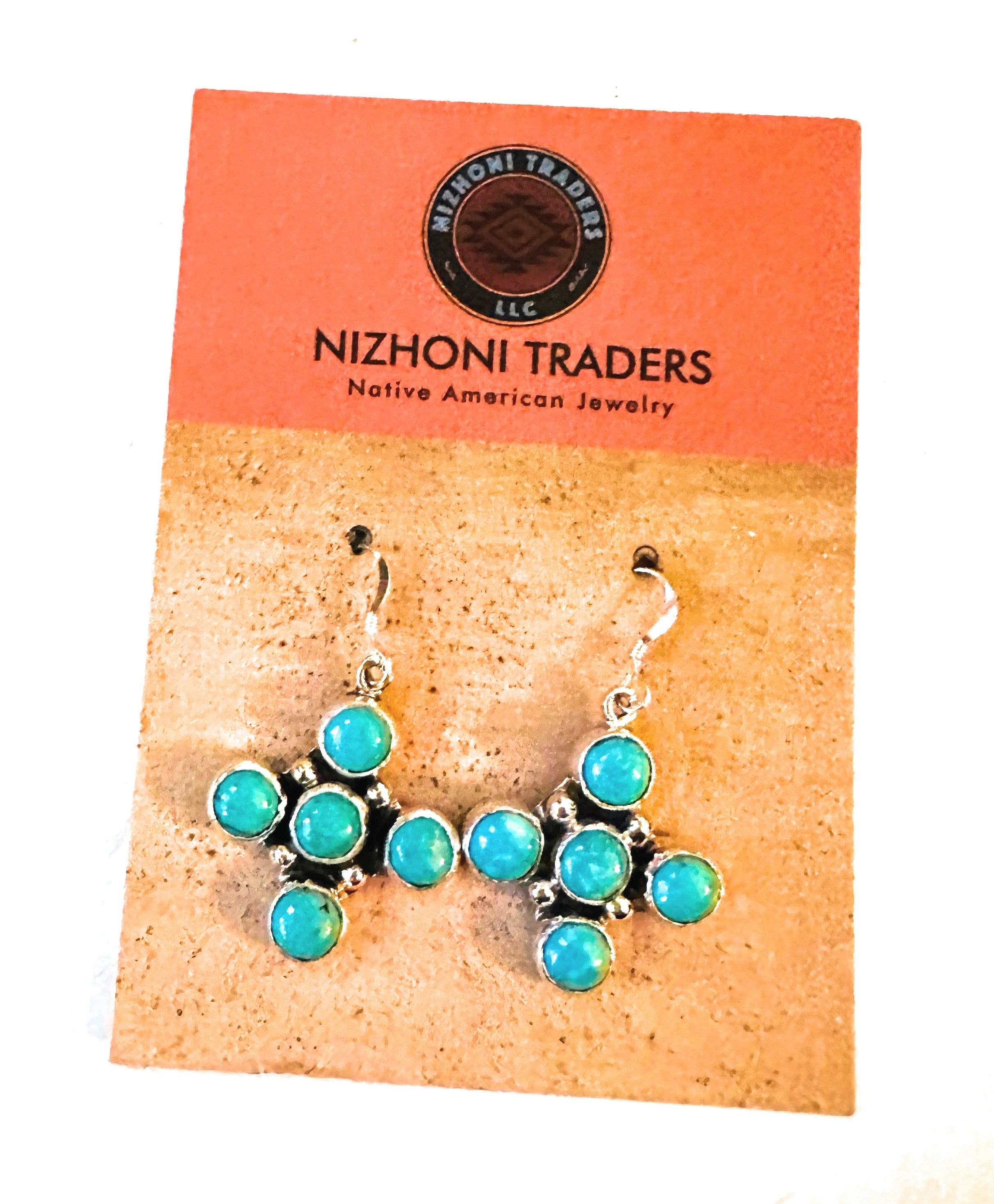 Navajo Sterling Silver & Turquoise Cluster Cross Dangle Earrings