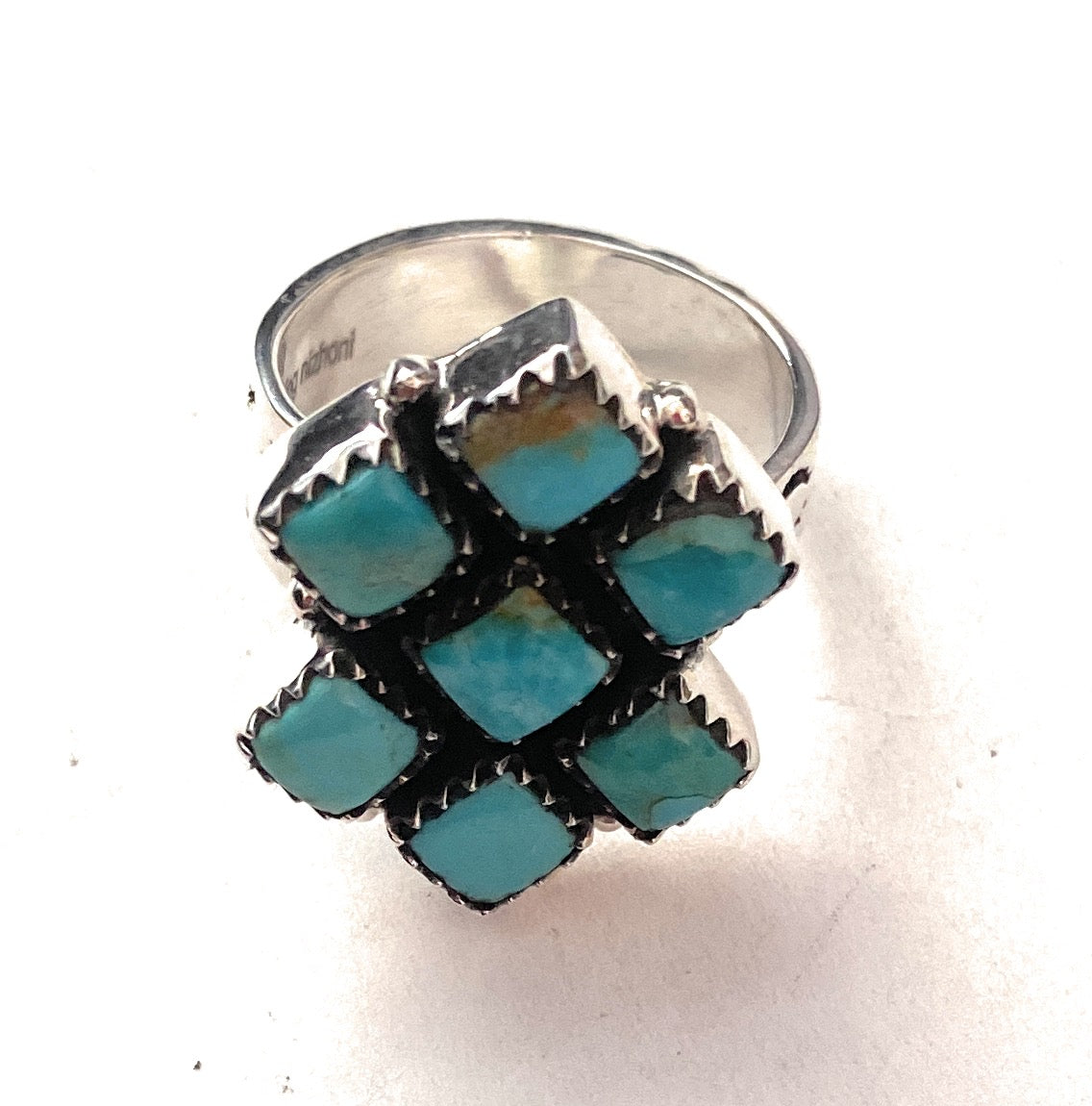 Handmade Sterling Silver & Turquoise Cluster Adjustable Ring