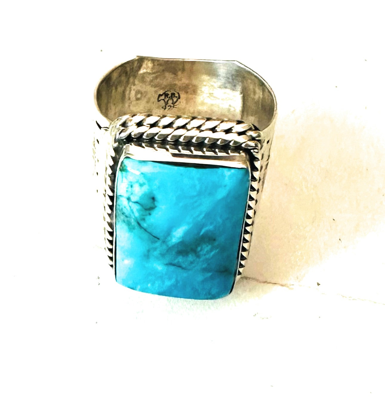 Navajo Sterling Silver & Kingman Turquoise Band Ring Signed