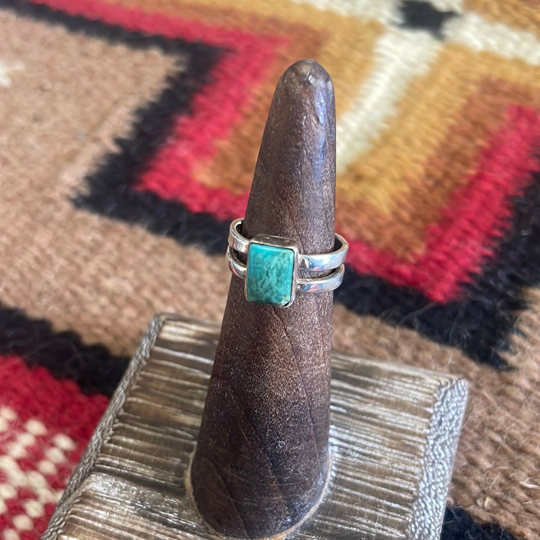 Single Stone Rectangle Navajo Sterling Silver Turquoise Ring