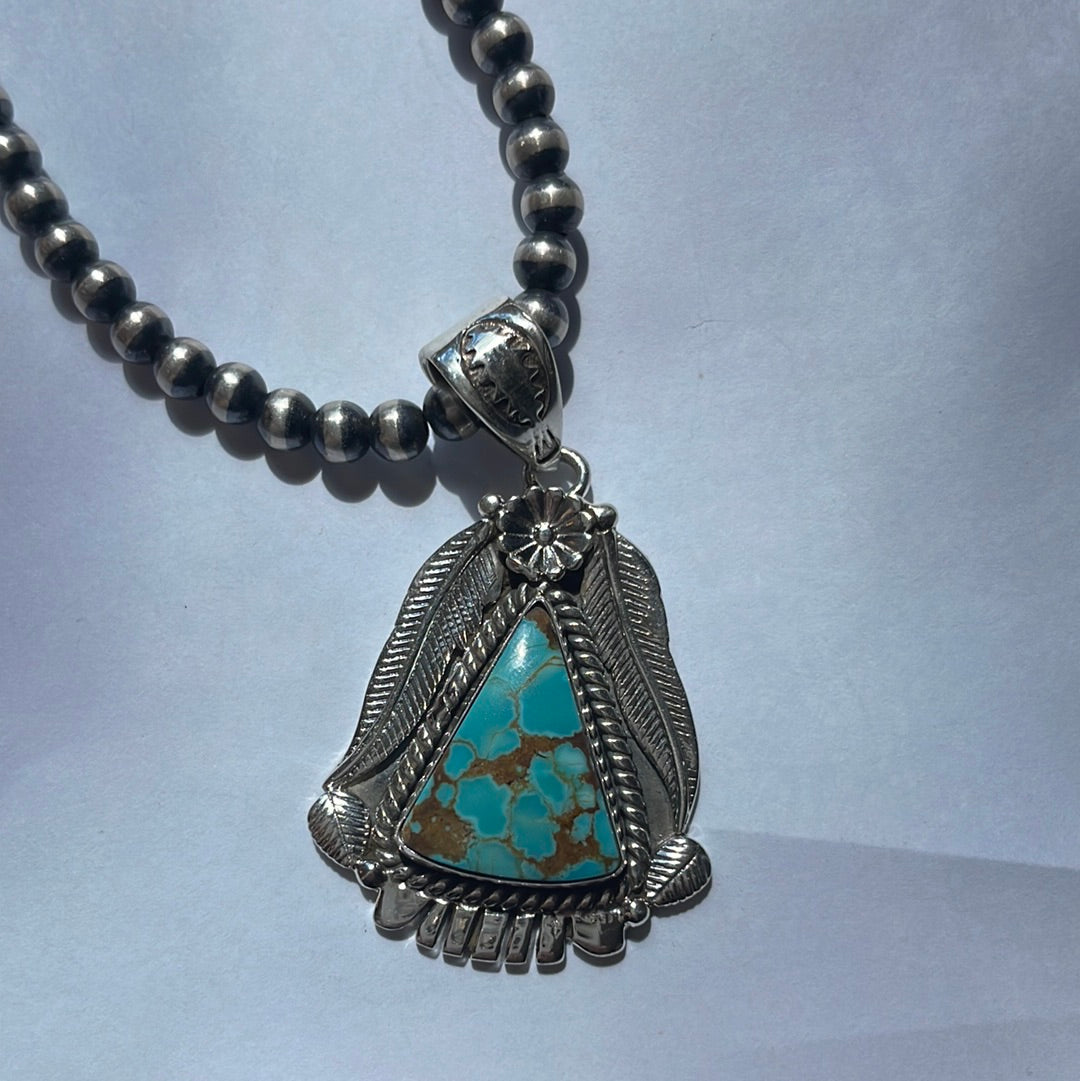 Handmade Sterling Silver & Number 8 Turquoise Pendant Signed Nizhoni