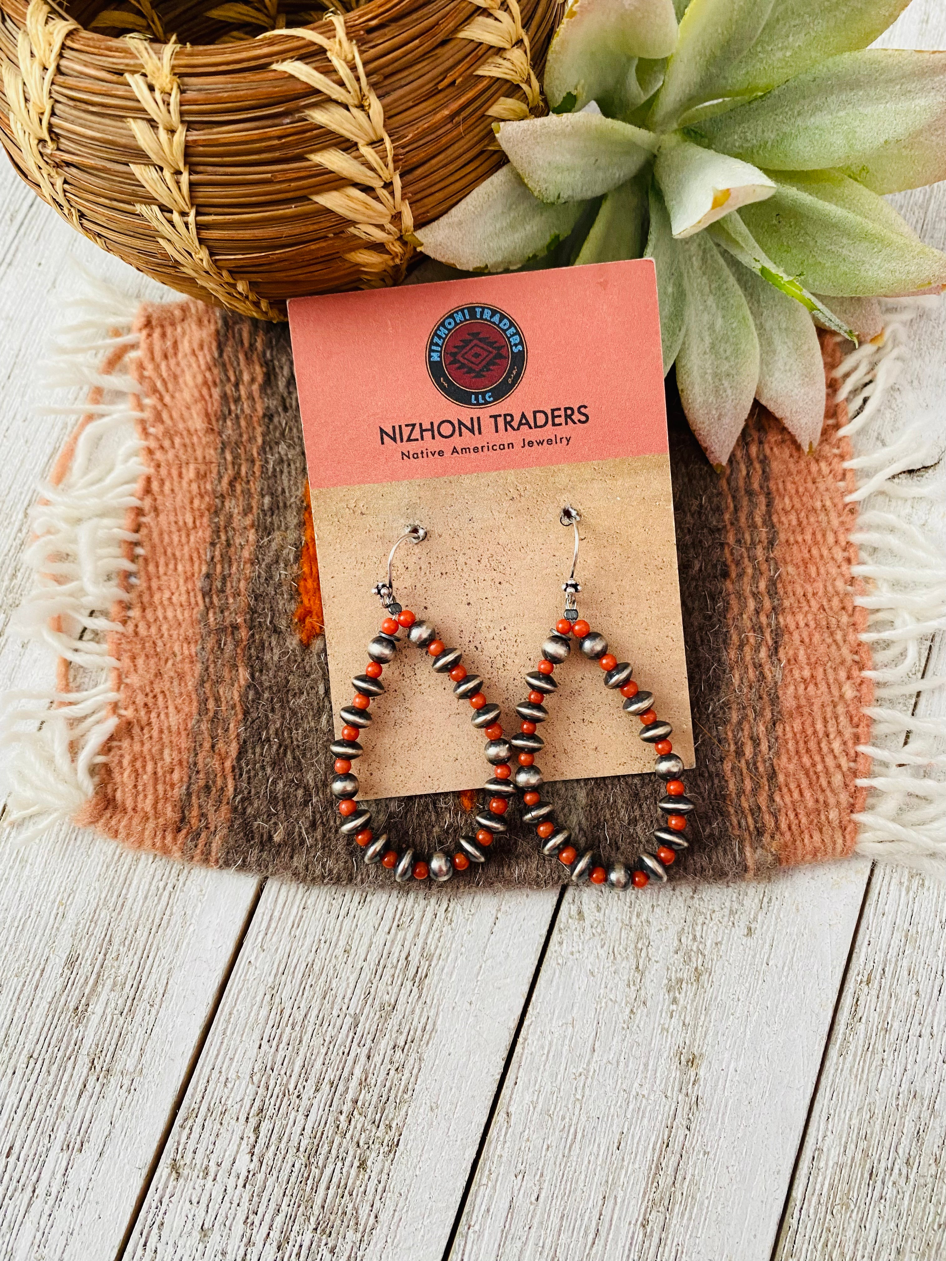 Handmade Coral And Sterling Silver Beaded Dangle Earrings