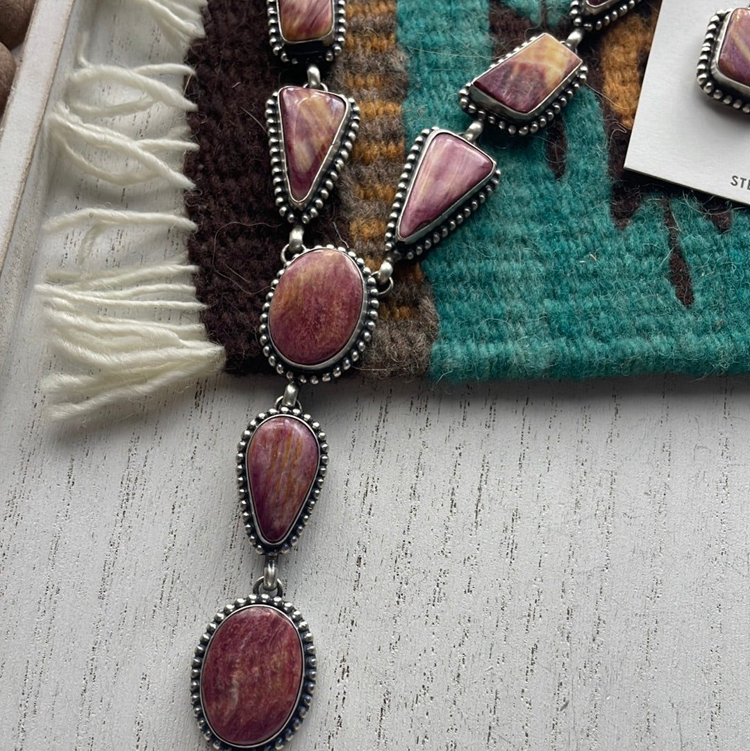 Navajo Purple Spiny And Sterling Silver Necklace & Earrings Signed