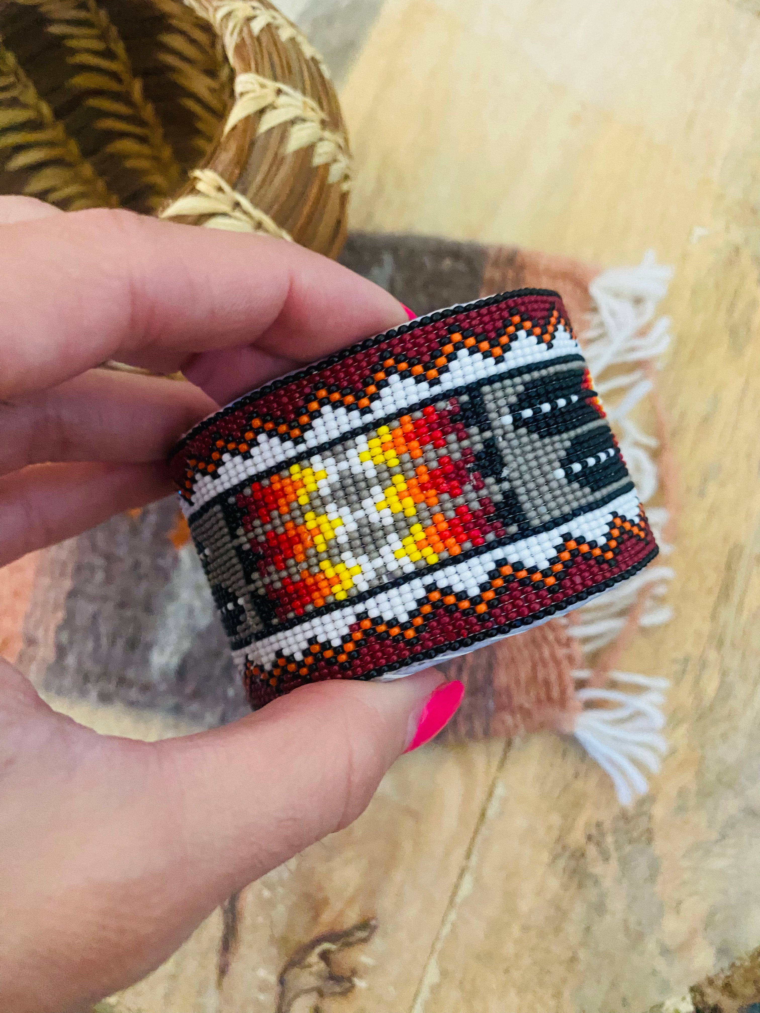 Navajo Made Beaded Leather Bracelet