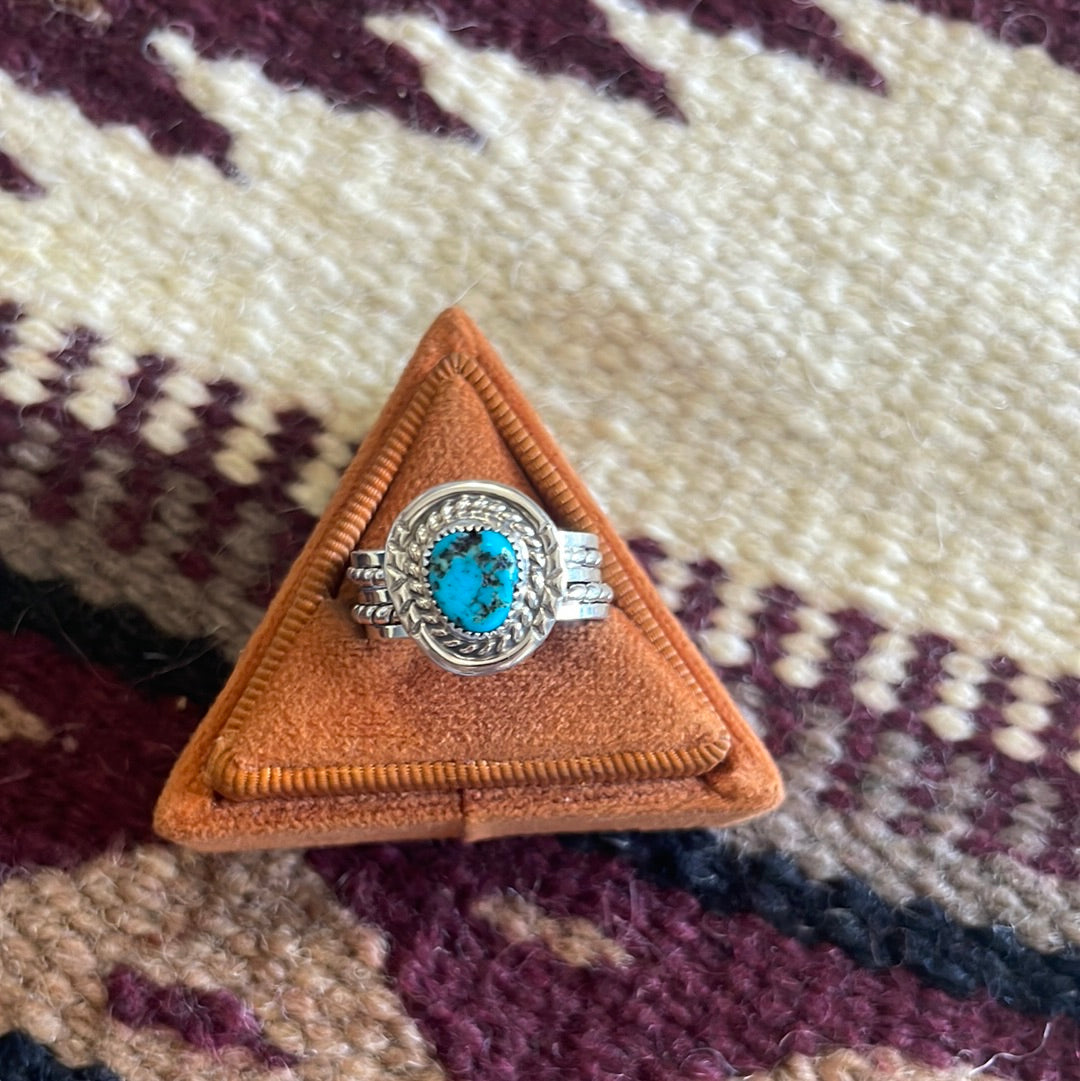 Navajo Sterling Silver Kingman Turquoise 2 Braid Band Ring