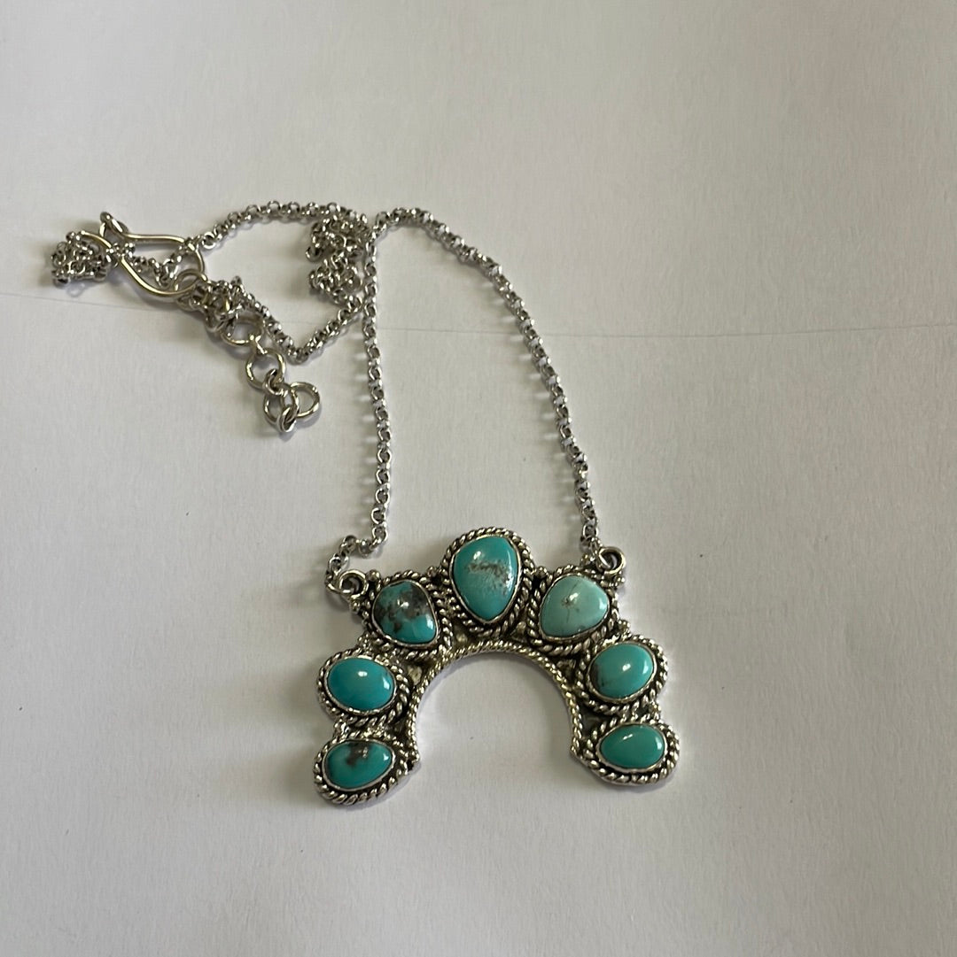 Handmade Sterling Silver & Turquoise Naja Necklace Signed Nizhoni