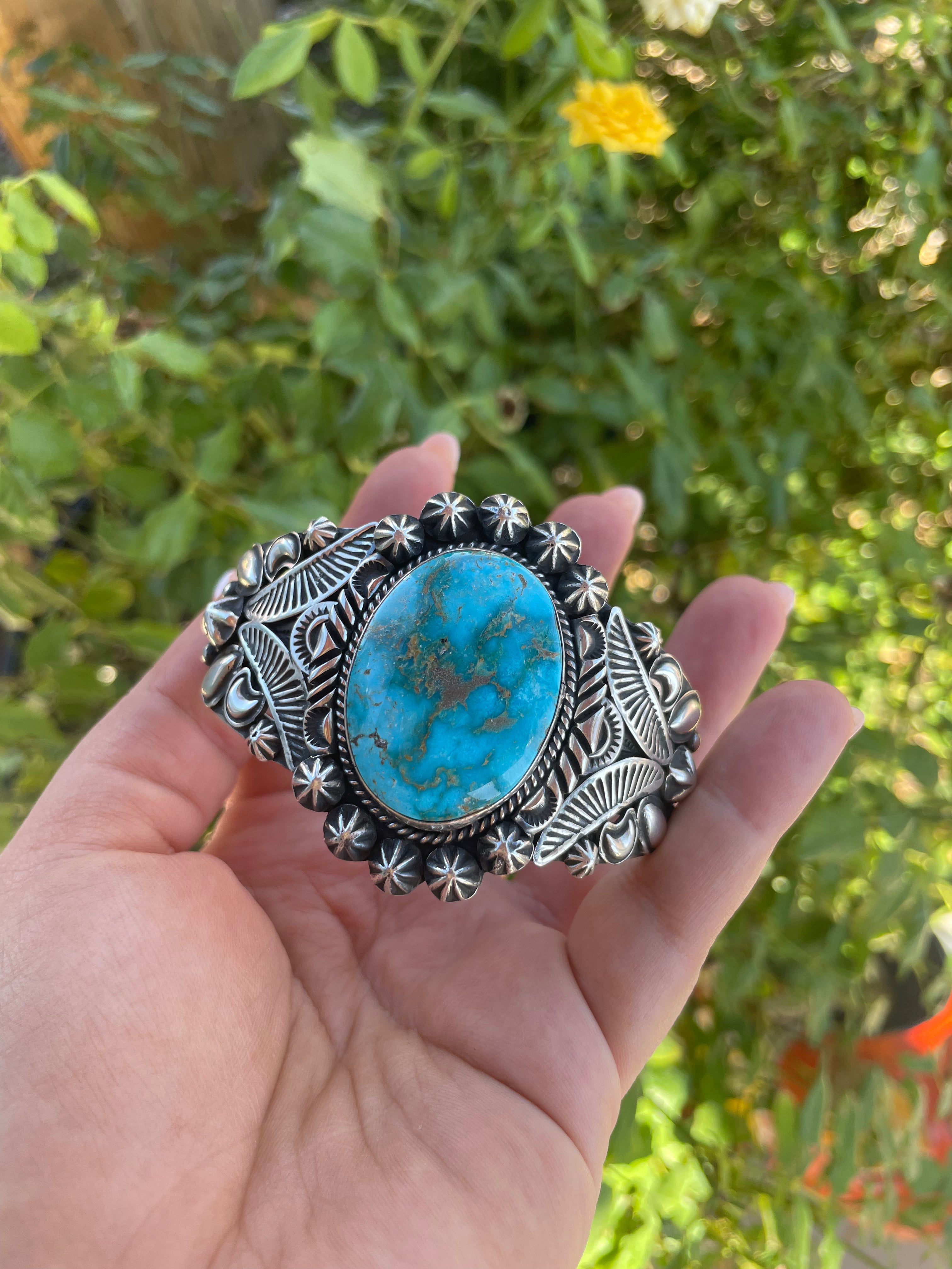 Navajo Turquoise & Sterling Silver Cuff Bracelet Signed Rick Werito