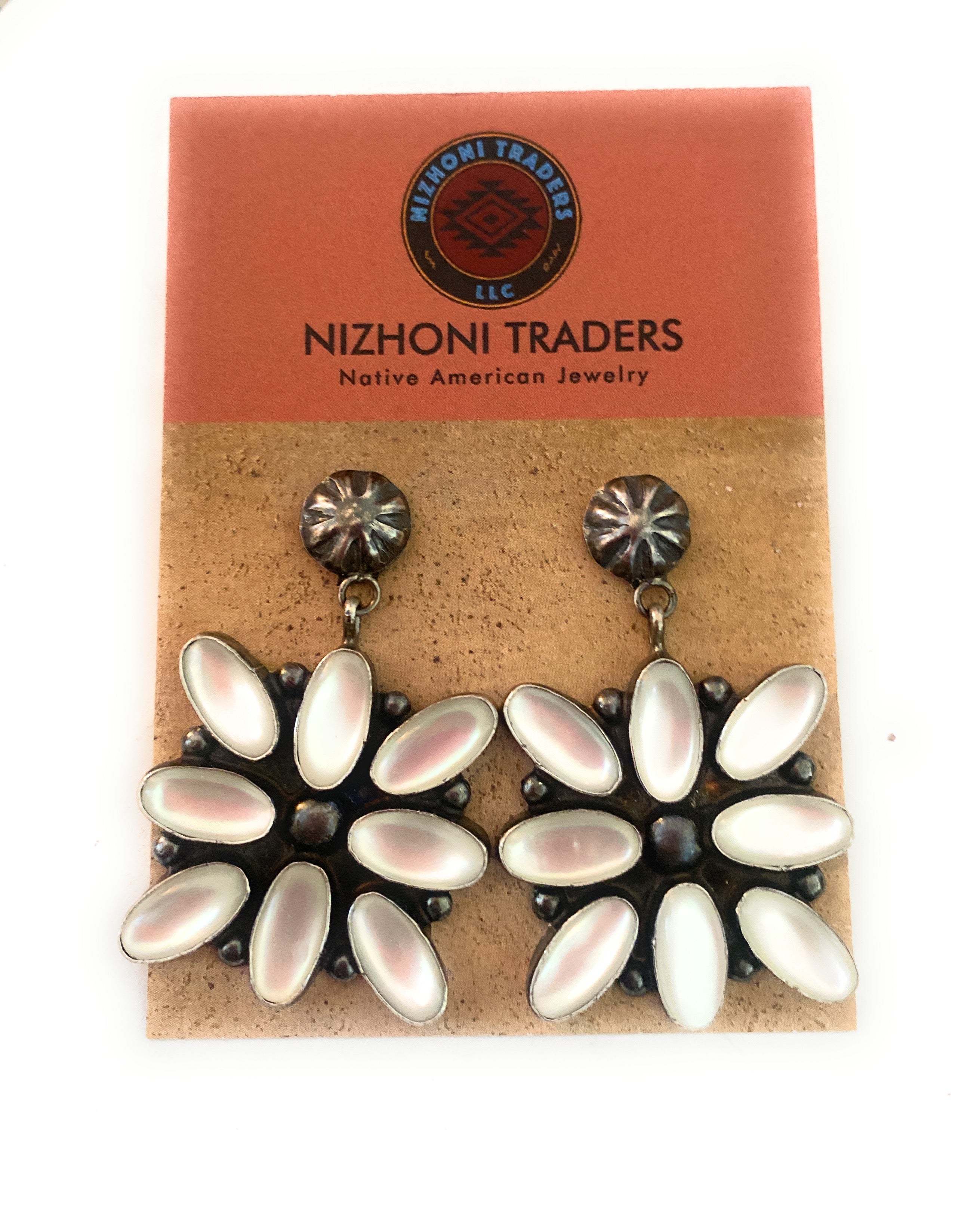 Navajo Mother of Pearl & Sterling Silver Dangle Earrings