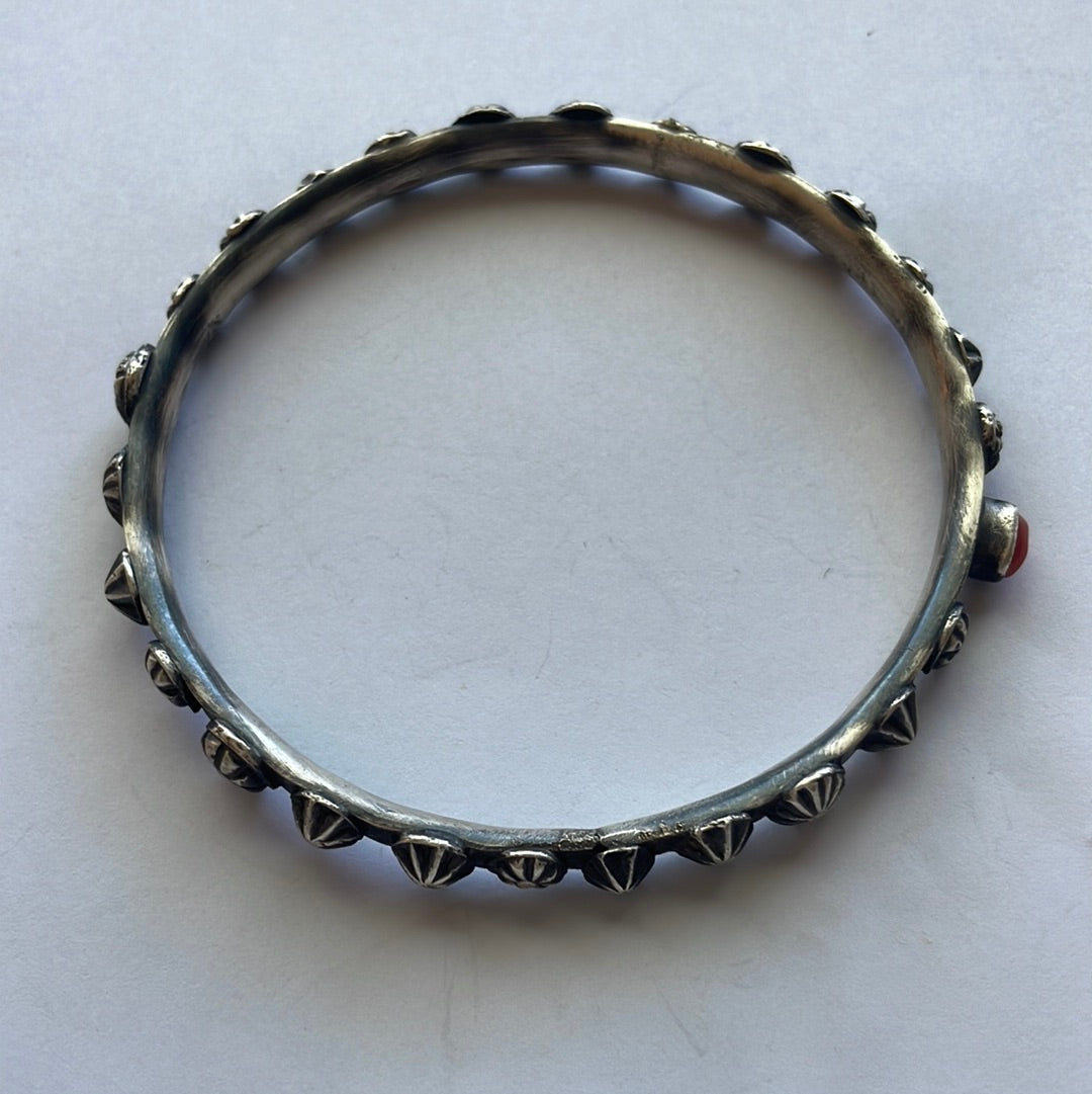 Navajo Sterling Silver & Coral Bangle