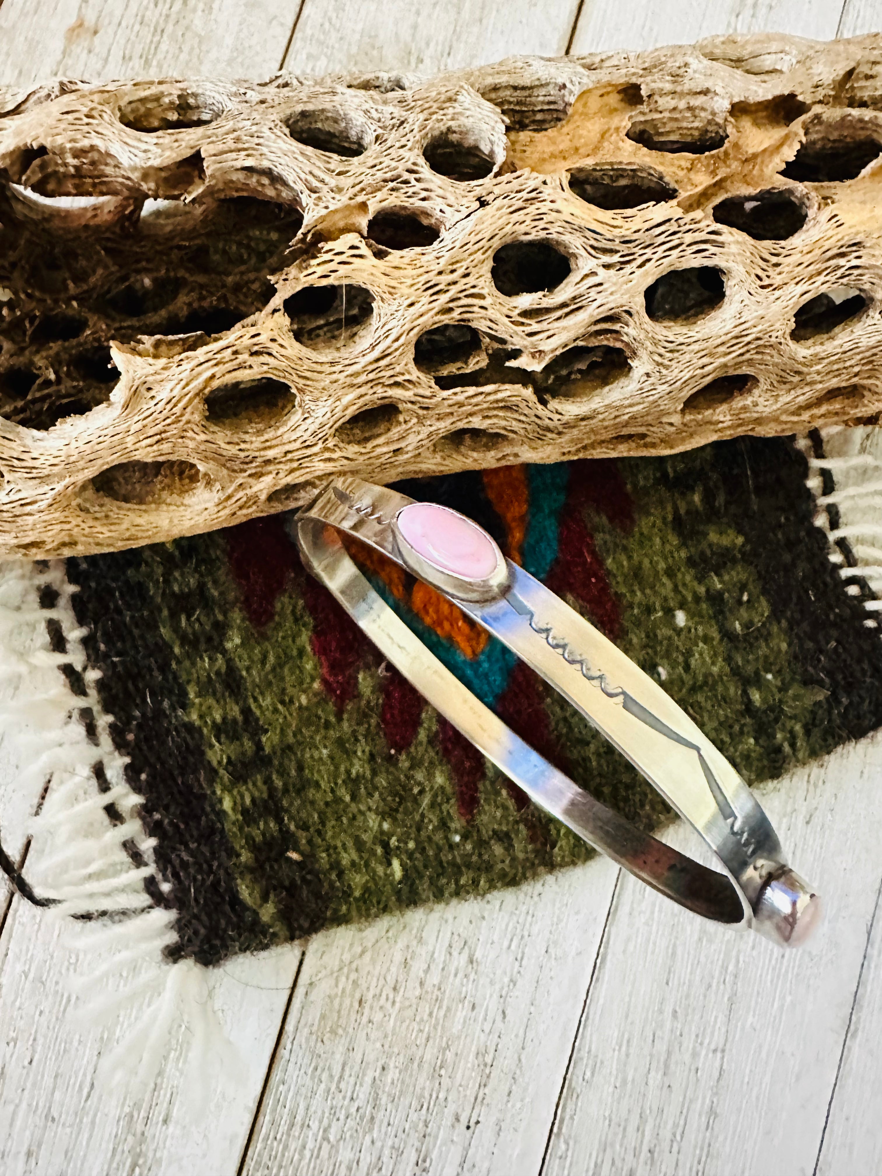 Navajo Queen Pink Conch Shell & Sterling Silver Bangle Bracelet