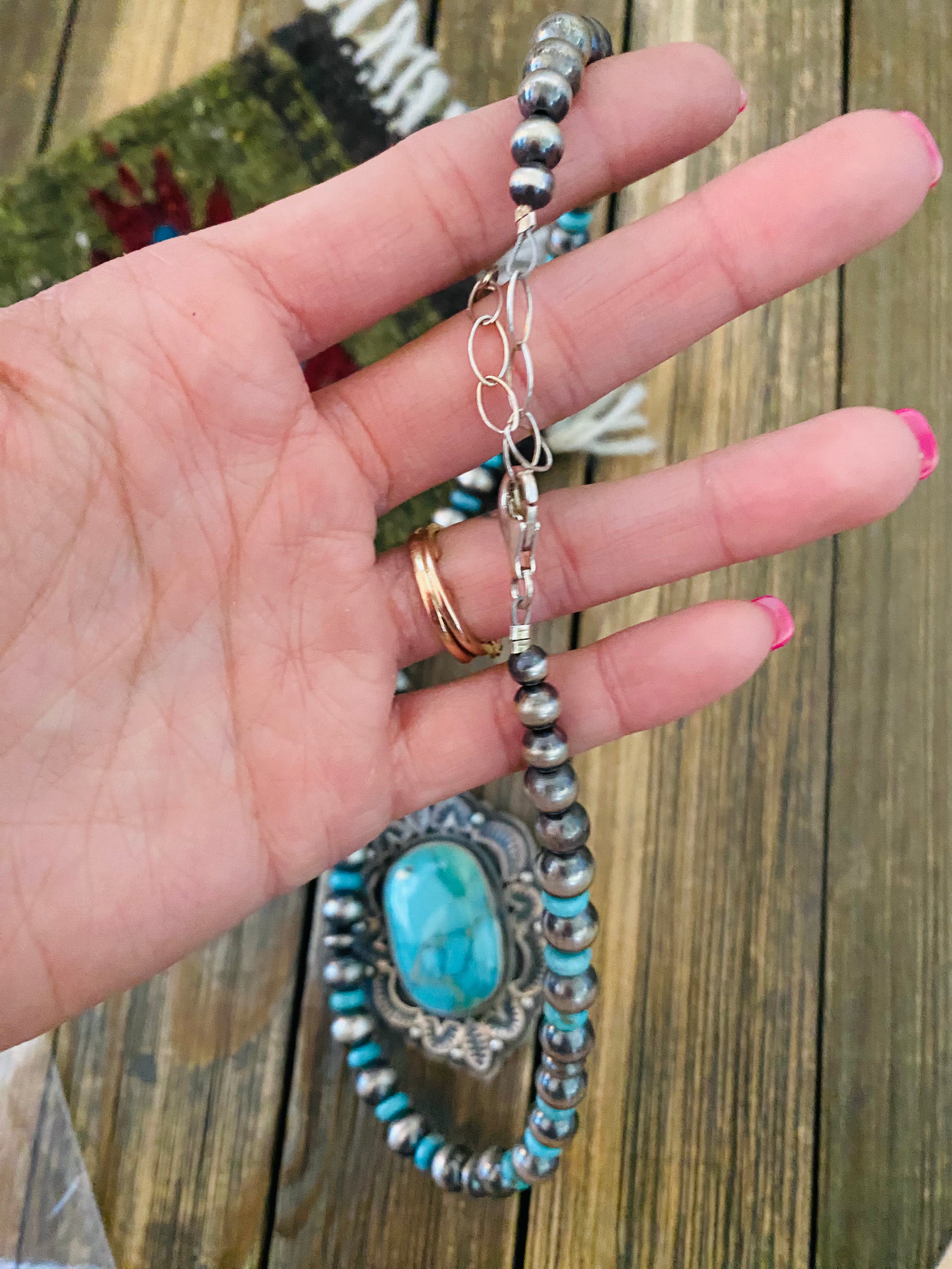 Navajo Sterling Silver & Turquoise Beaded Necklace