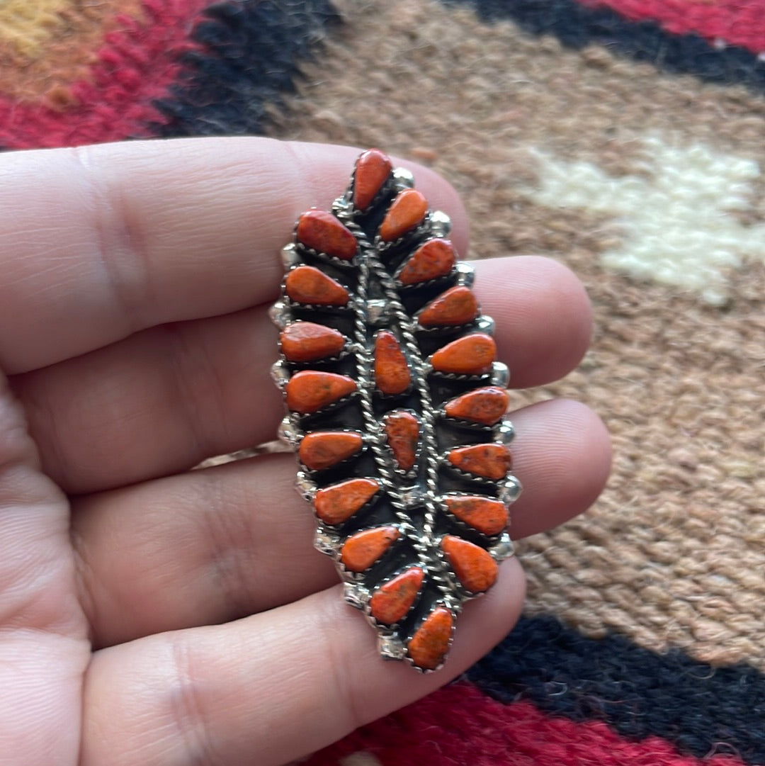 Navajo Sterling Silver & Orange Mojave Cluster Ring Size 7