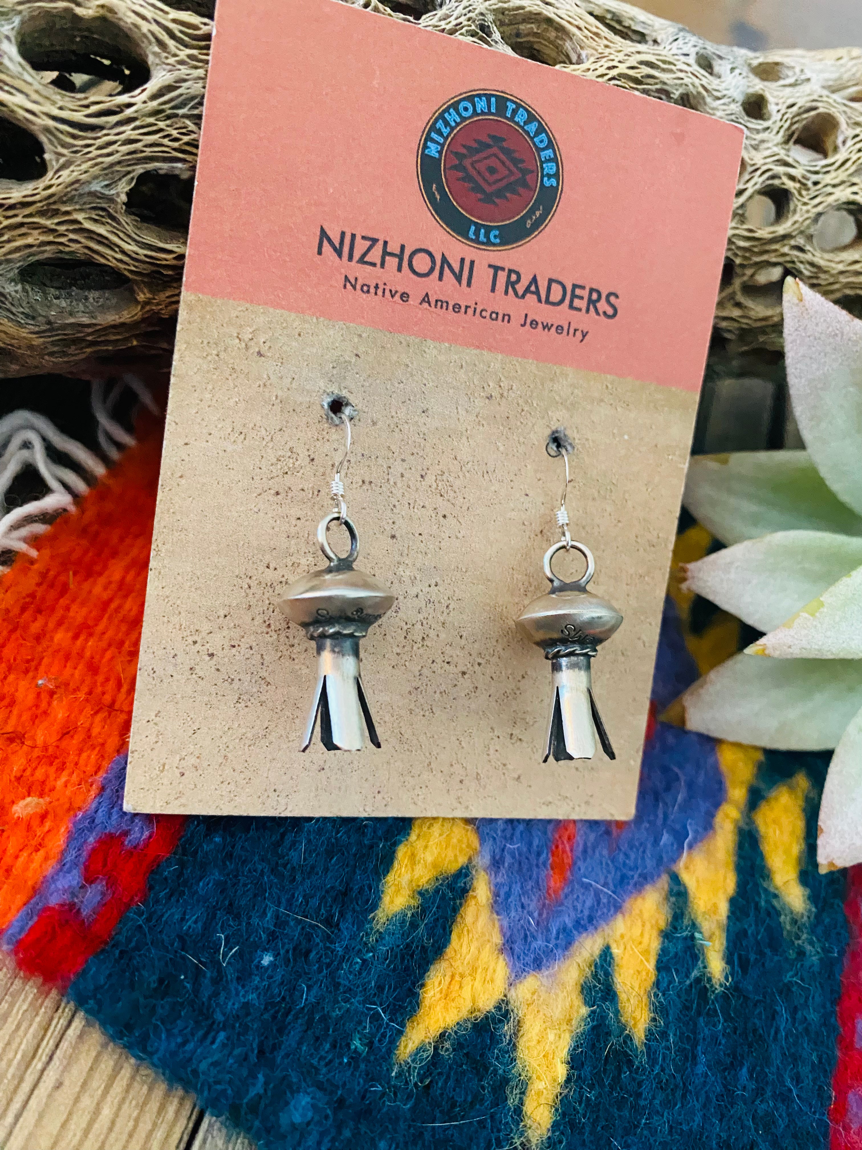 Navajo Sterling Silver Blossom Dangles Signed