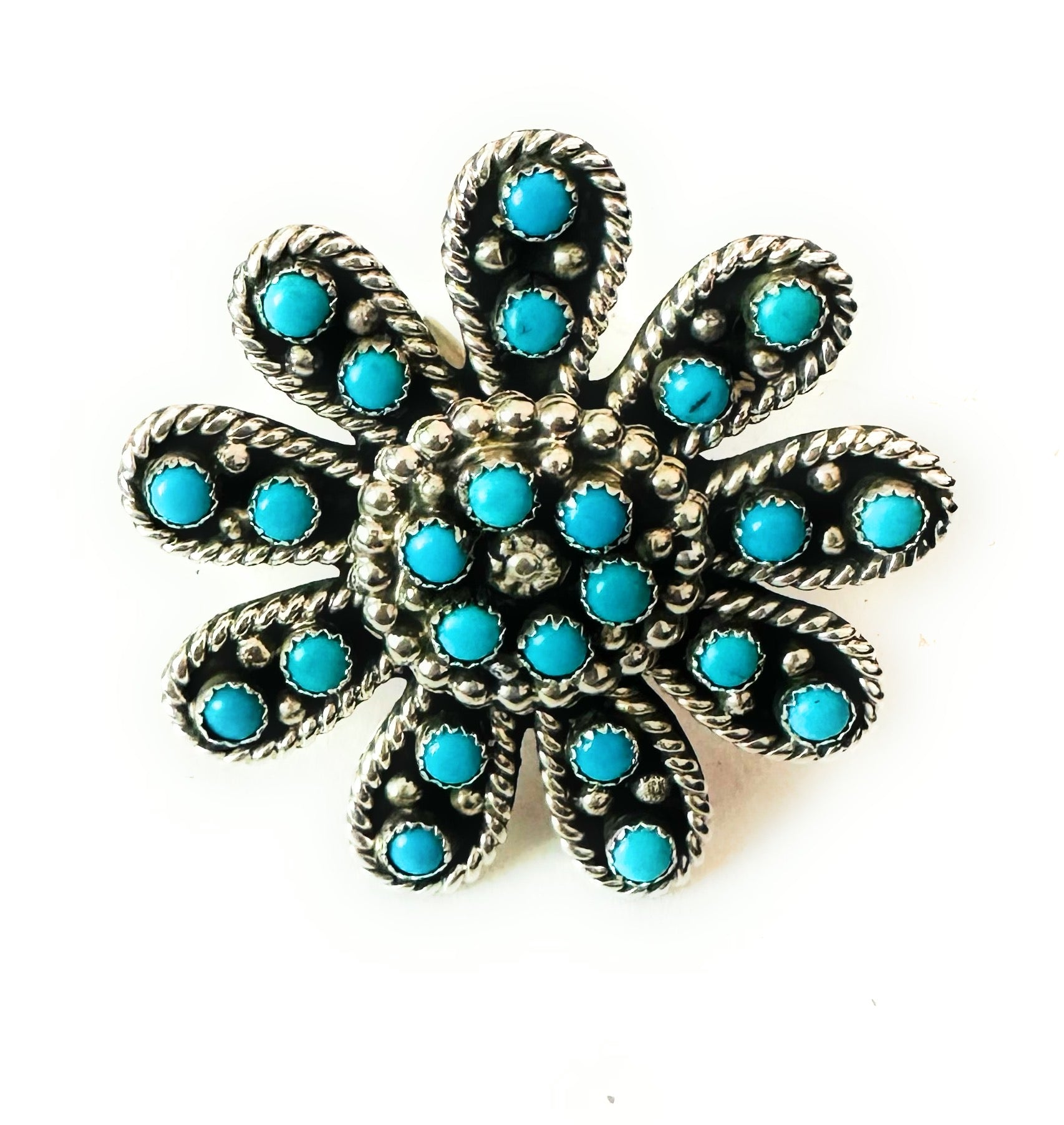 Navajo Turquoise & Sterling Silver Flower Adjustable Ring