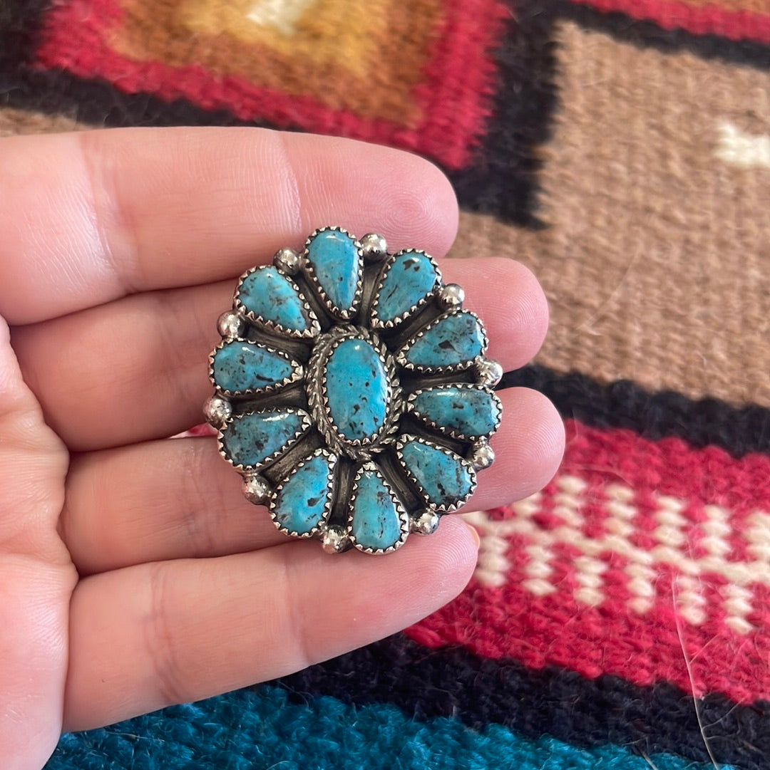 Navajo Sterling Silver Large Cluster Turquoise Ring