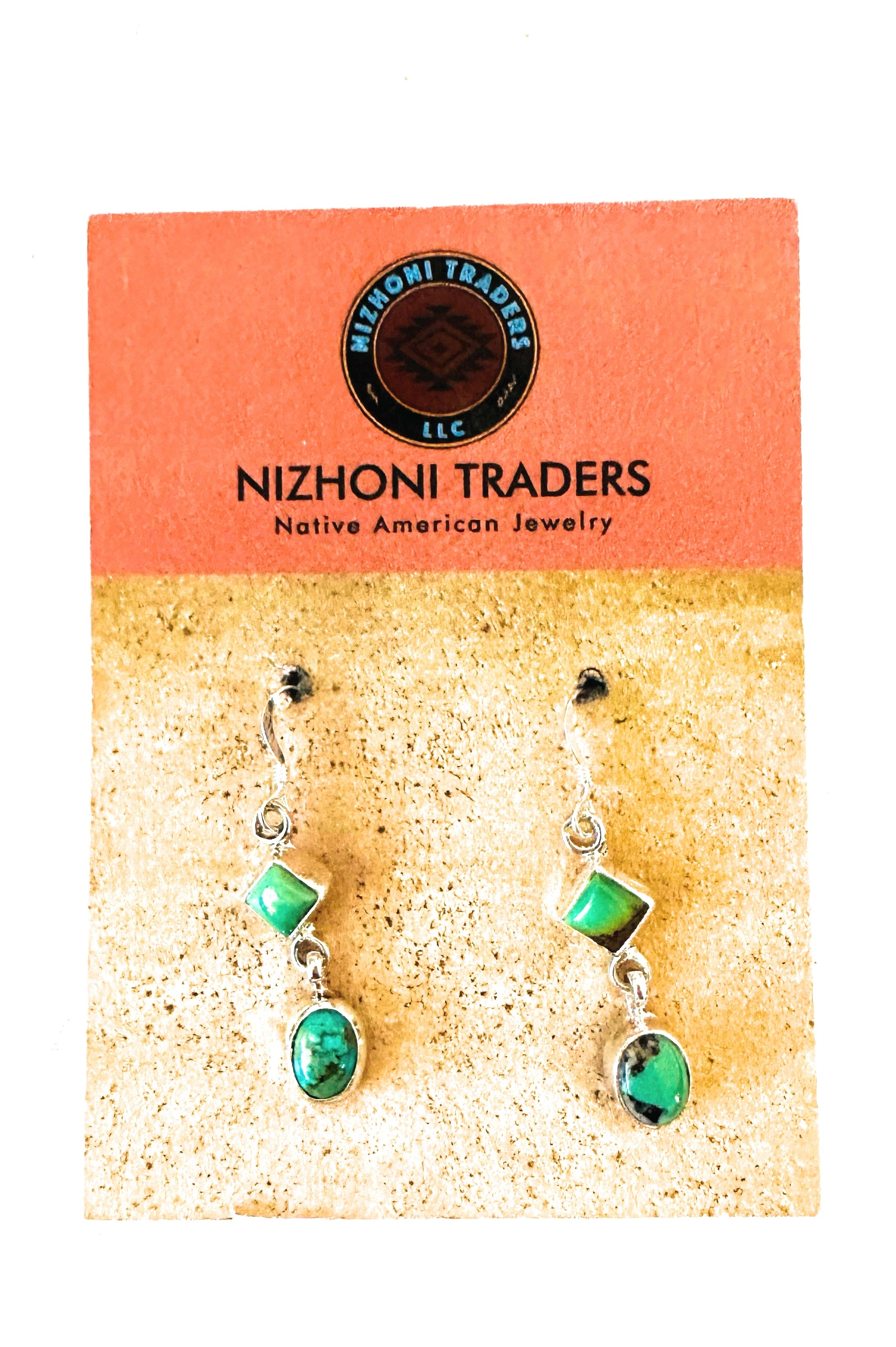 Navajo Turquoise & Sterling Silver Two Stone Dangle Earrings