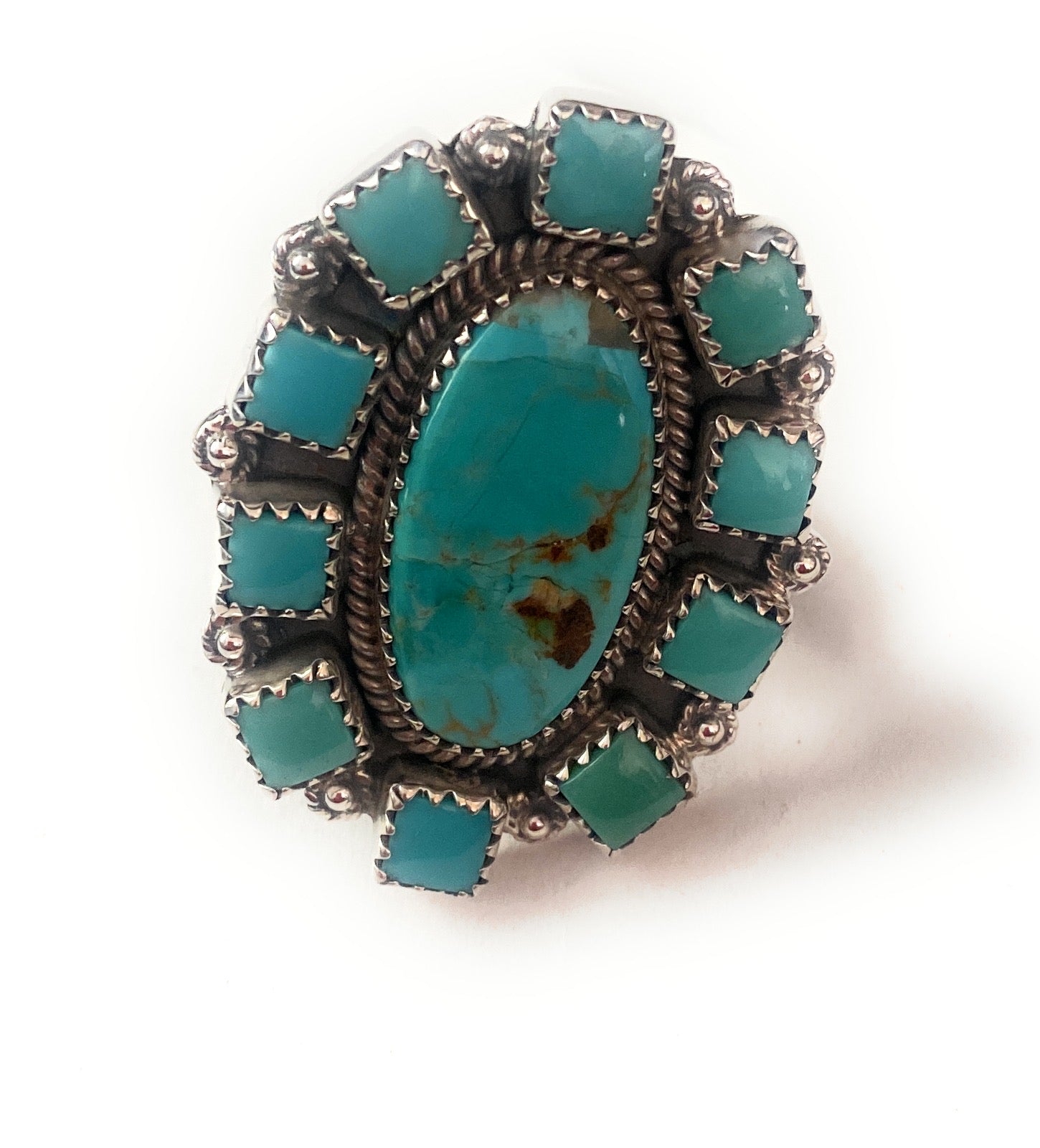 Handmade Sterling Silver & Turquoise Cluster Adjustable Ring