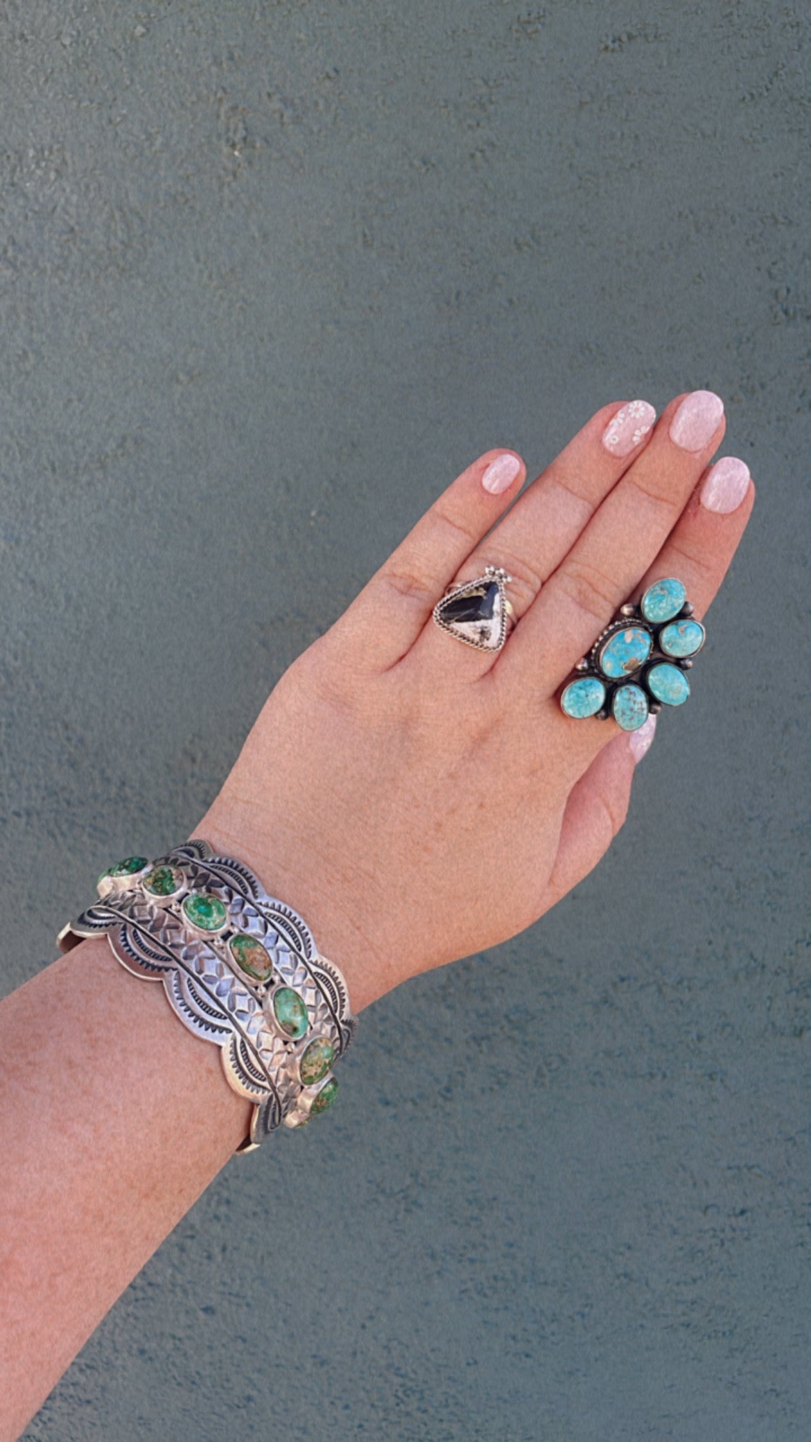 Navajo Sterling Sonoran Turquoise Bracelet Cuff Signed B Shorty