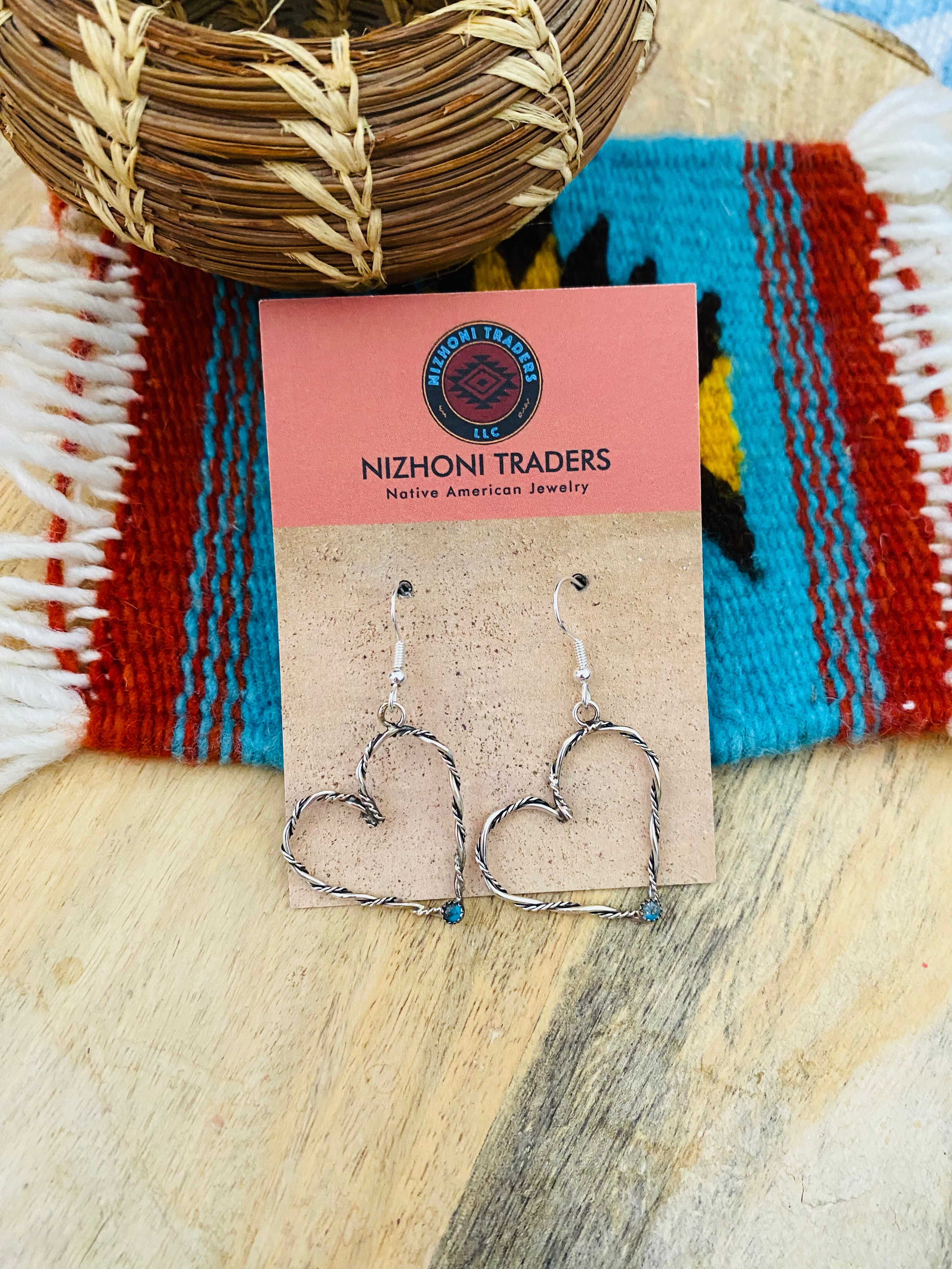 Handcrafted Turquoise & Sterling Silver Heart Dangle Earrings