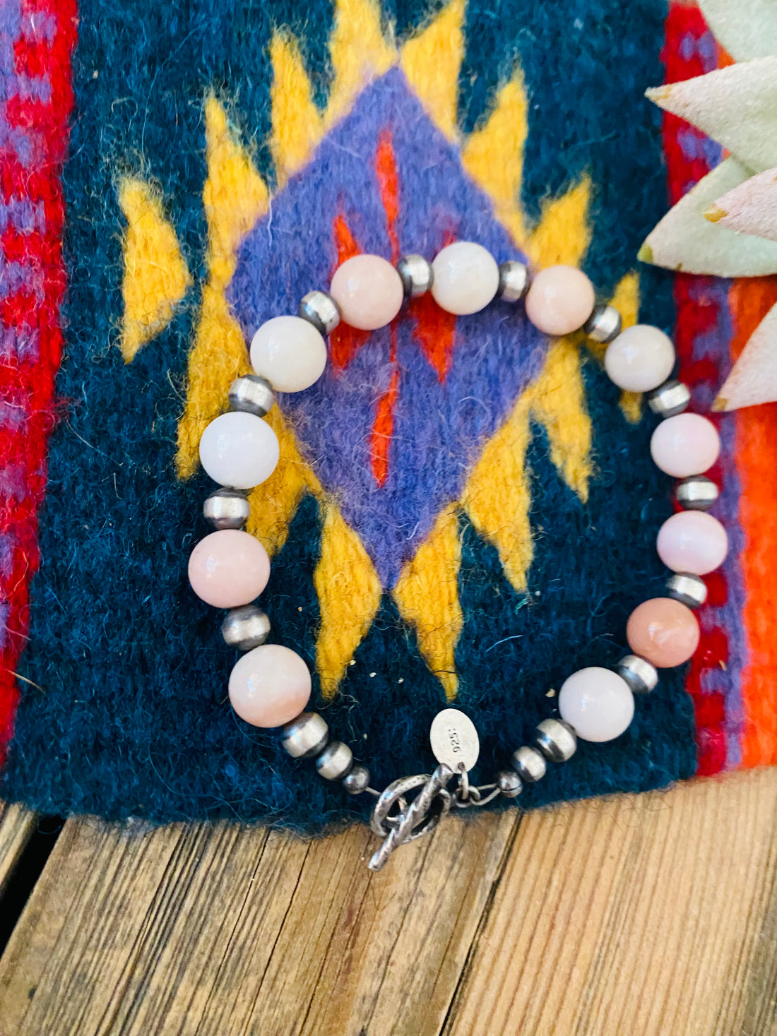 Handcrafted Queen Pink Conch Shell & Sterling Silver Beaded Bracelet