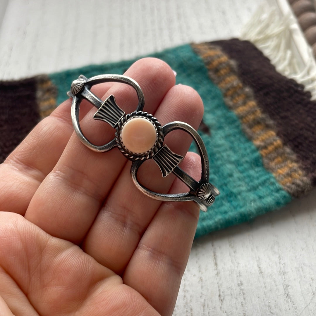 K Billah Navajo Pink Conch & Sterling Silver Adjustable Cuff Bracelet