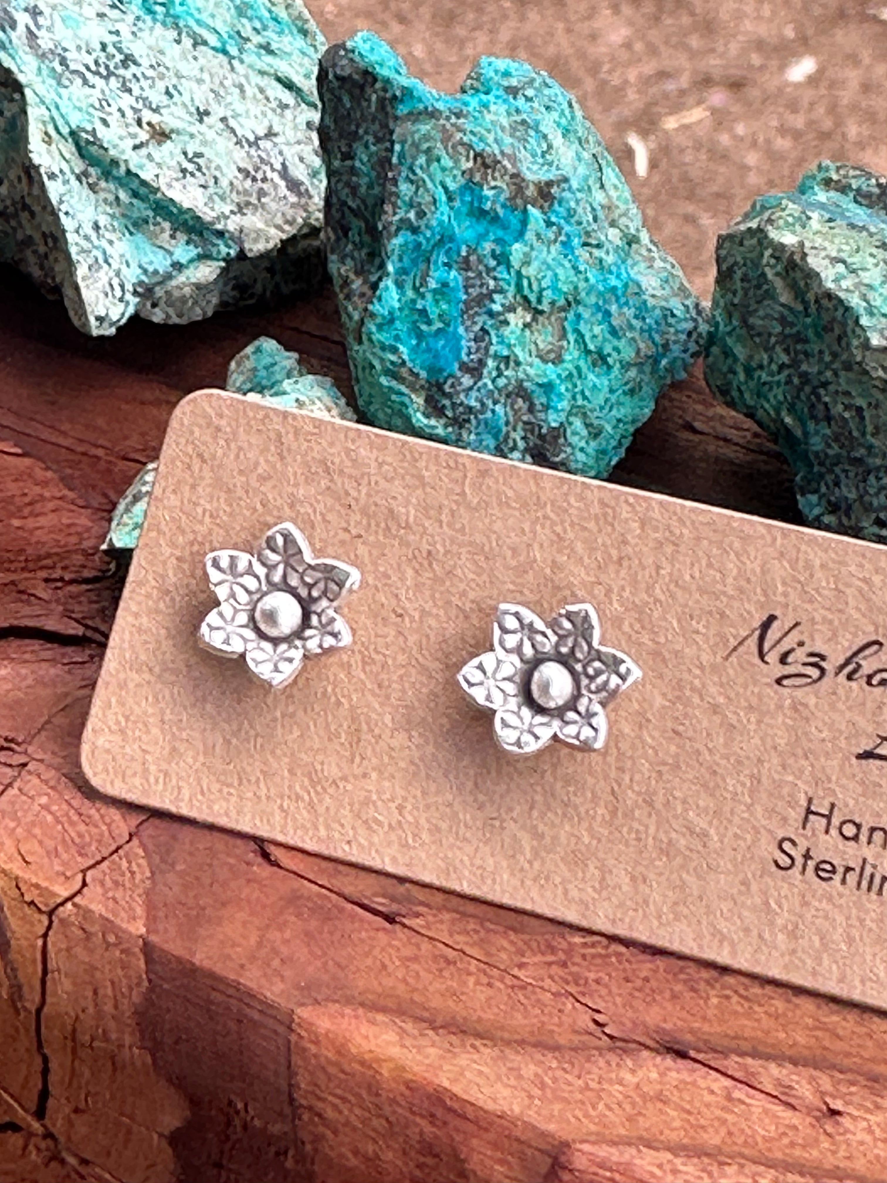 Handmade Sterling Silver Nizhoni Flower Post Earrings