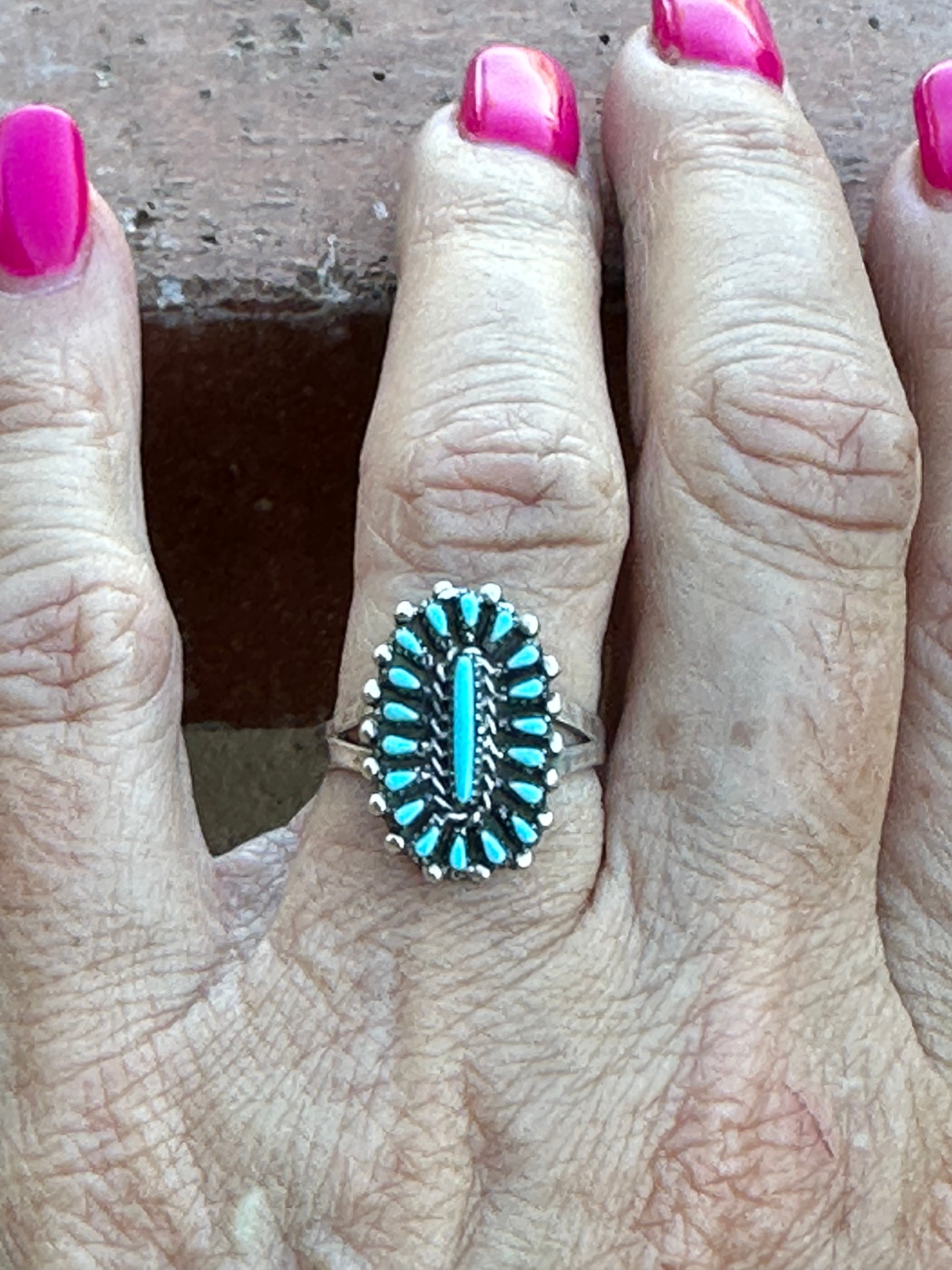 Zuni Sterling Silver & Turquoise Needlepoint Cluster Ring