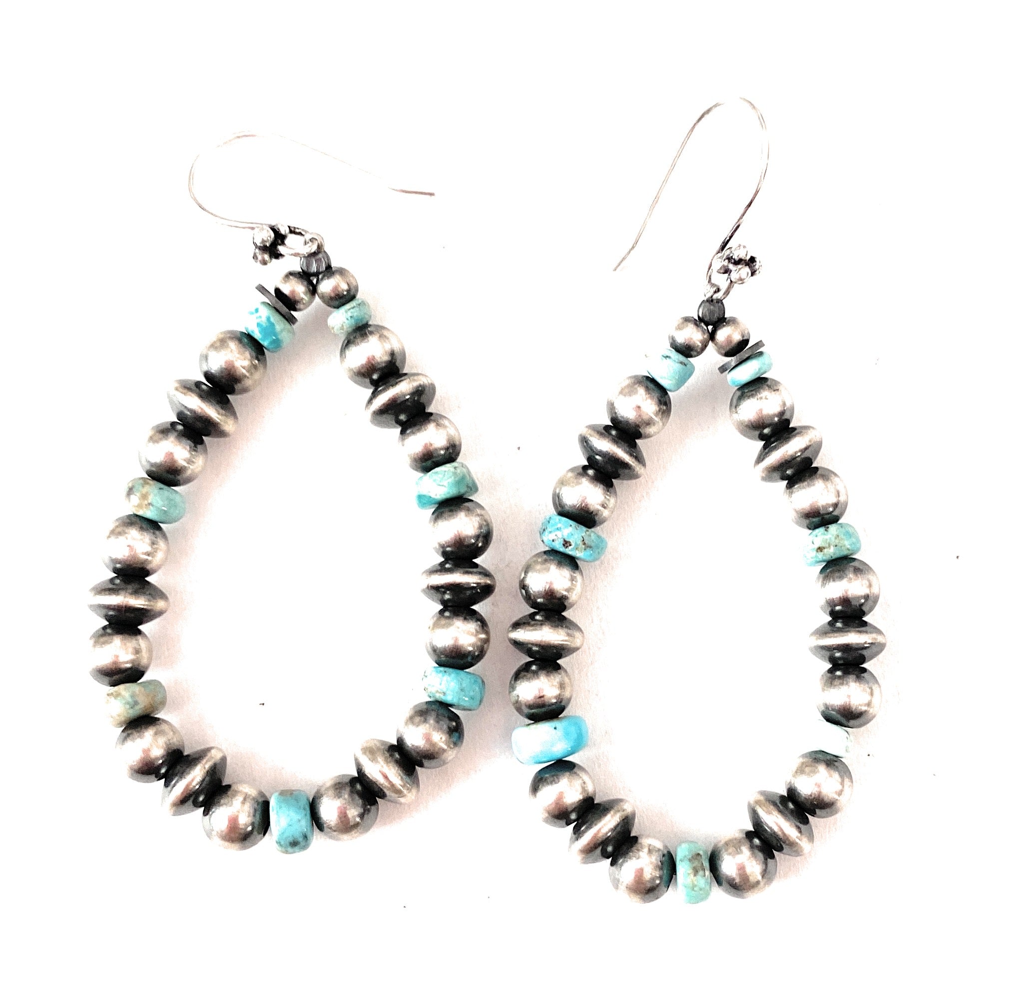 Handmade Turquoise And Sterling Silver Beaded Dangle Earrings