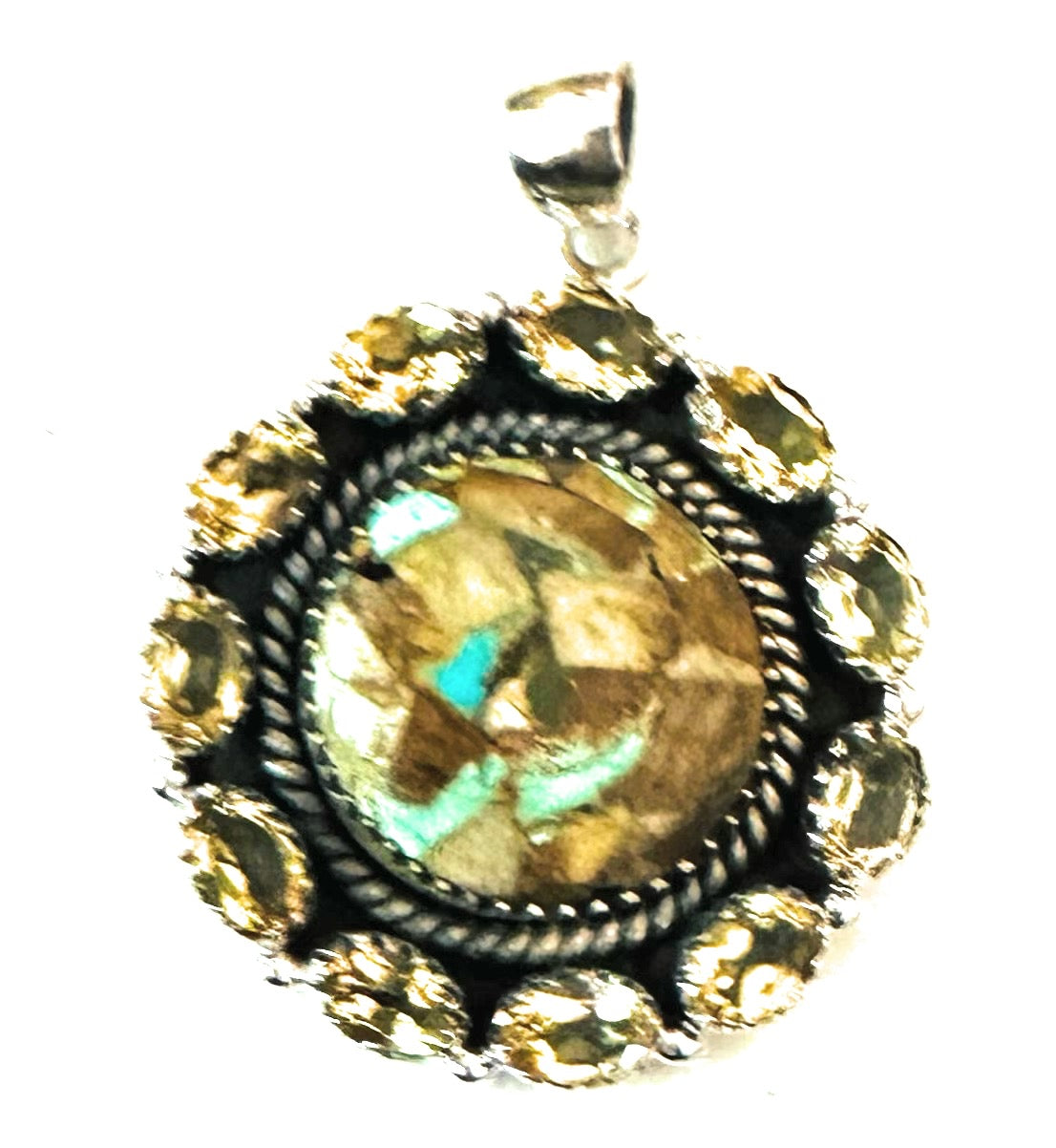 Handmade Sterling Silver, Turquoise & Citrine Cluster Pendant