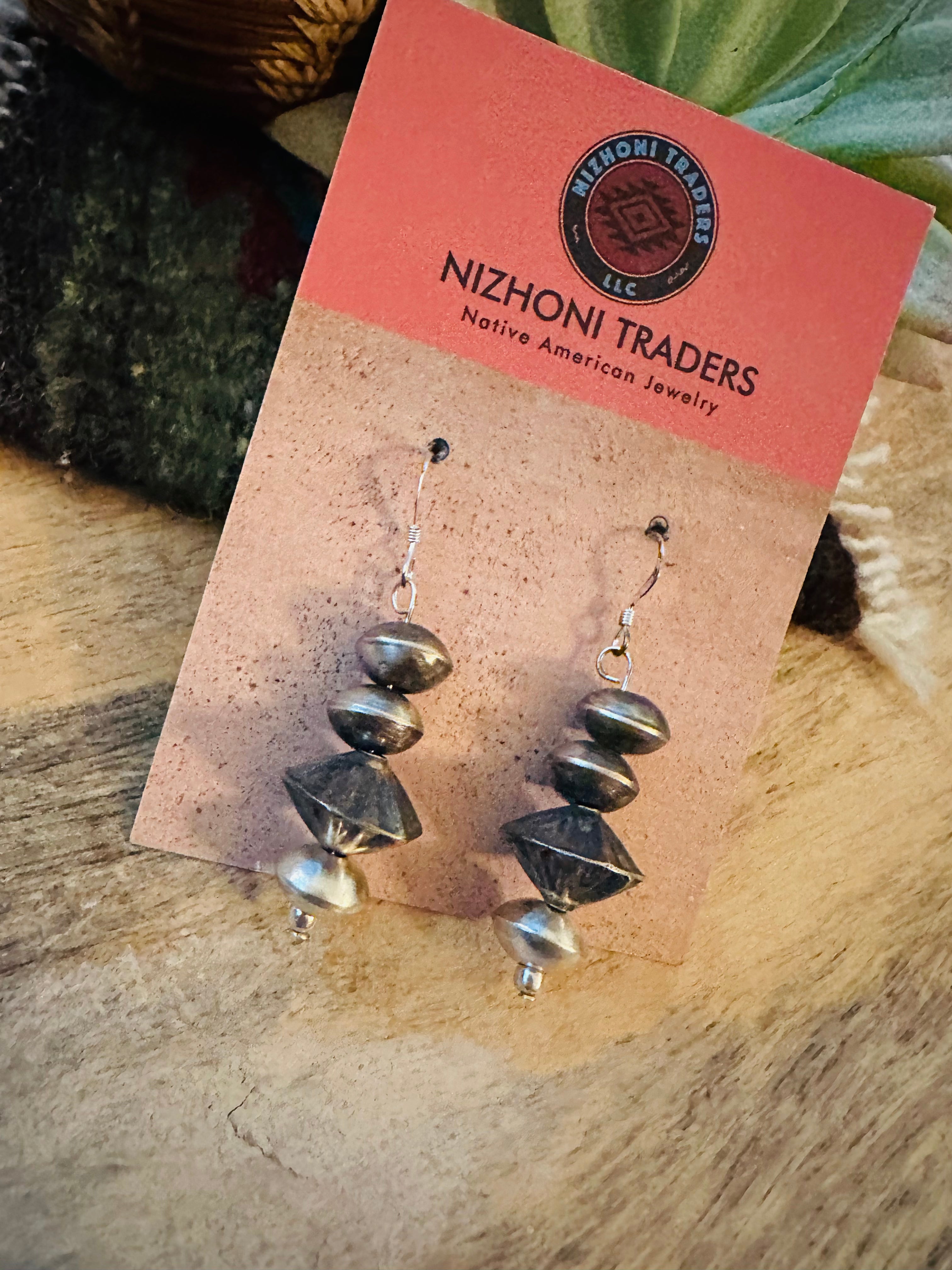 Navajo Sterling Silver Pearl Beaded Dangle Earrings