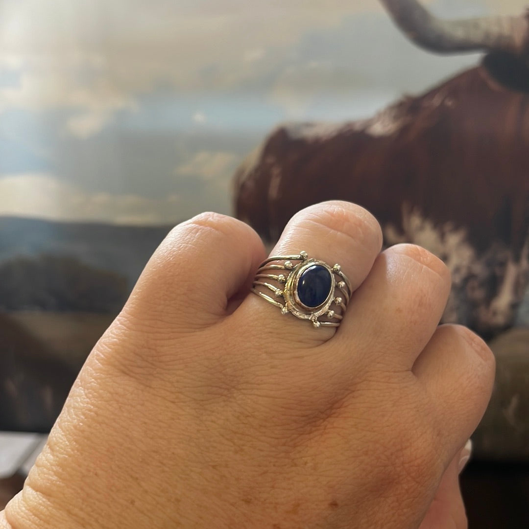 Navajo Sterling Silver Single Stone Lapis Ring