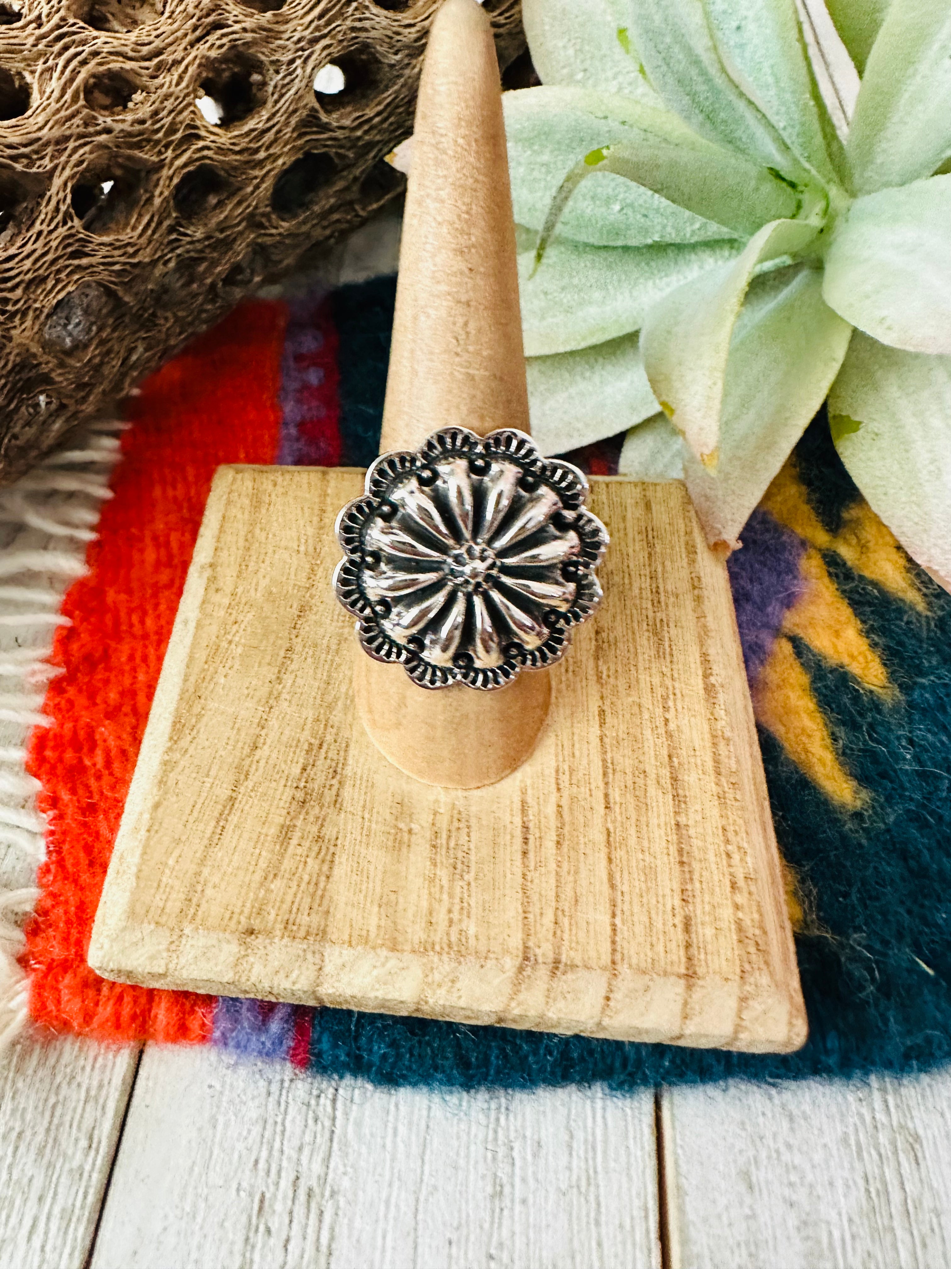 Beautiful Handmade Sterling Silver Adjustable Concho Ring