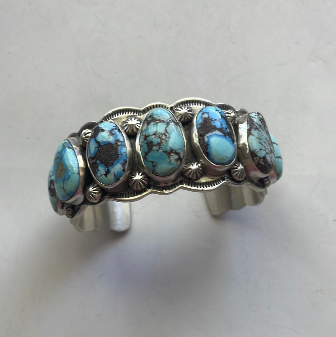 Navajo Sterling Golden Hills Turquoise Bracelet Cuff Signed Wydell Billie