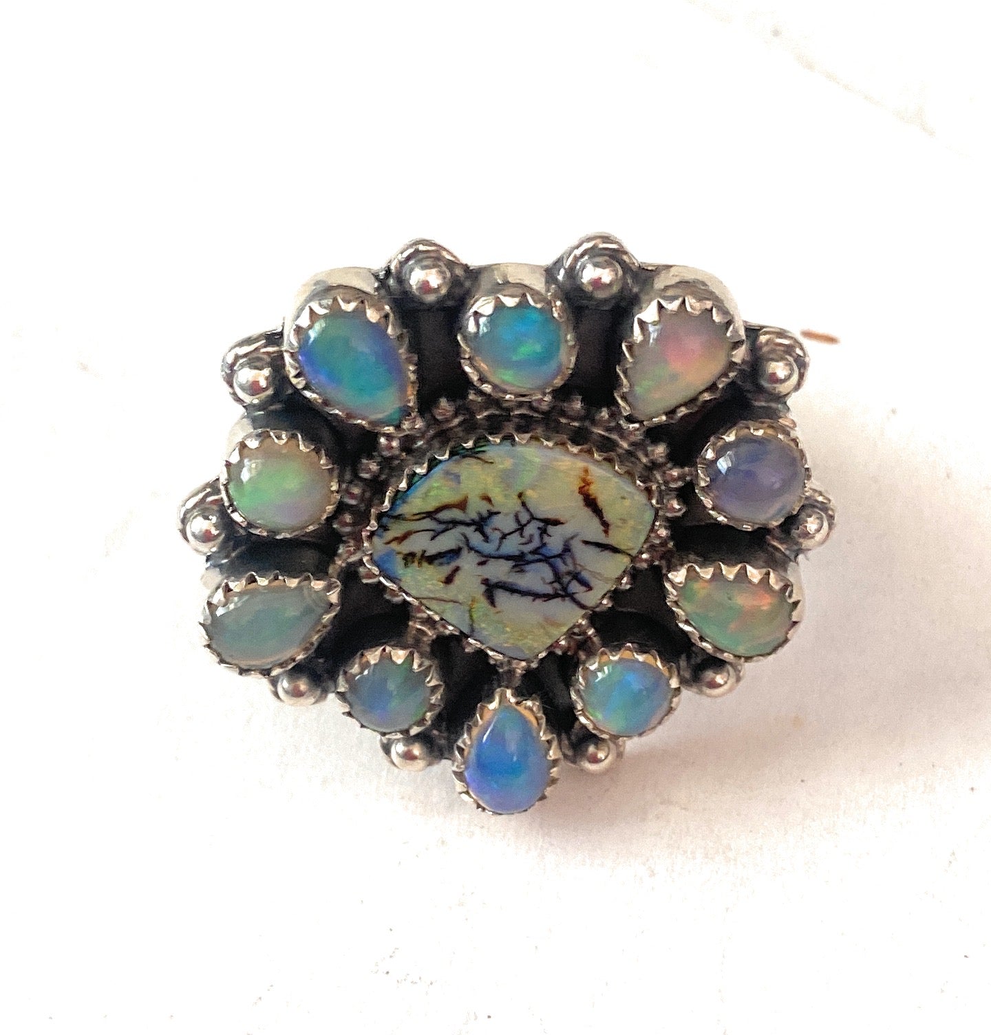 Handmade Sterling Silver & Opal Cluster Adjustable Ring