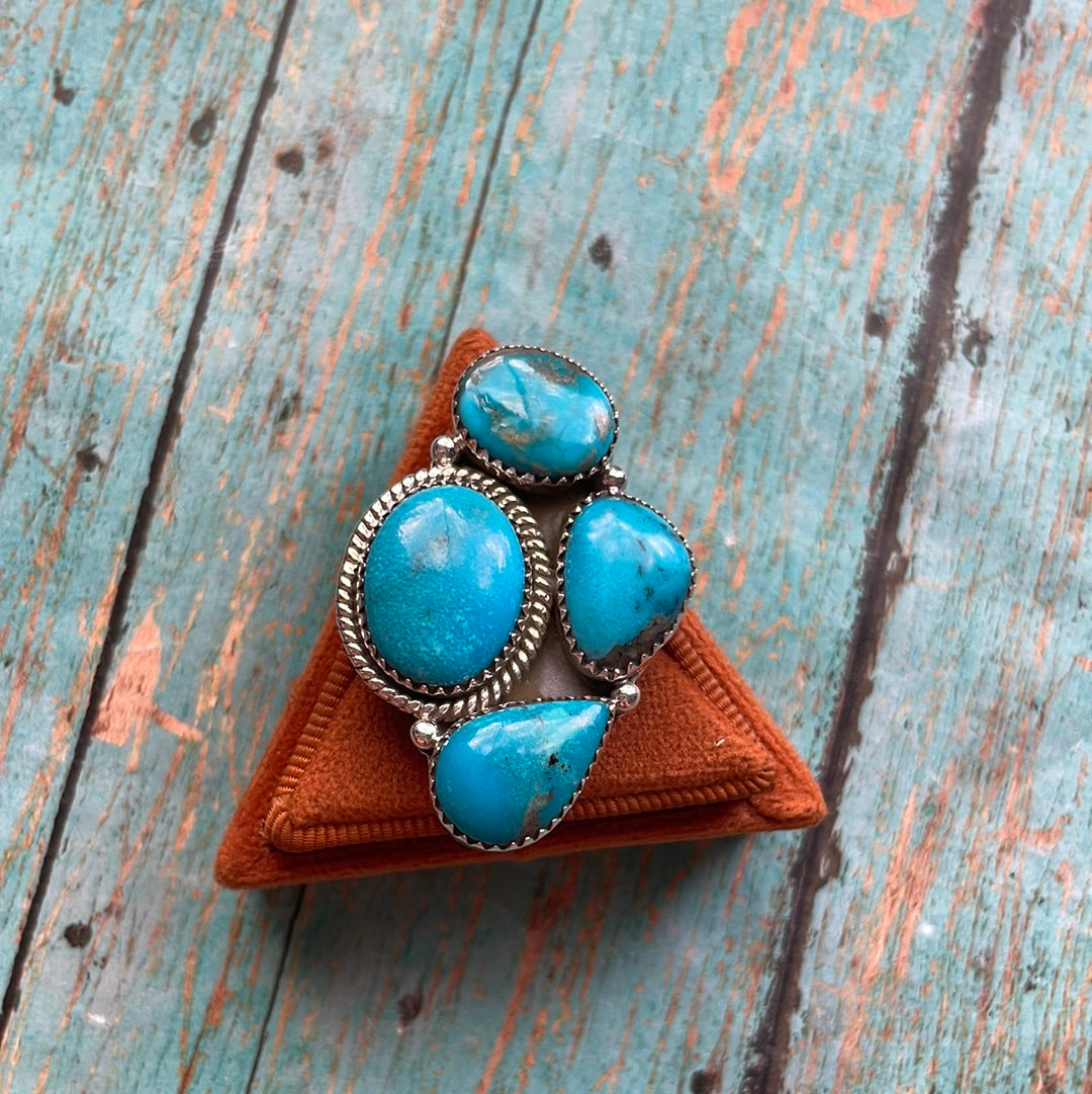 Beautiful Handmade Turquoise And Sterling Silver Adjustable Ring