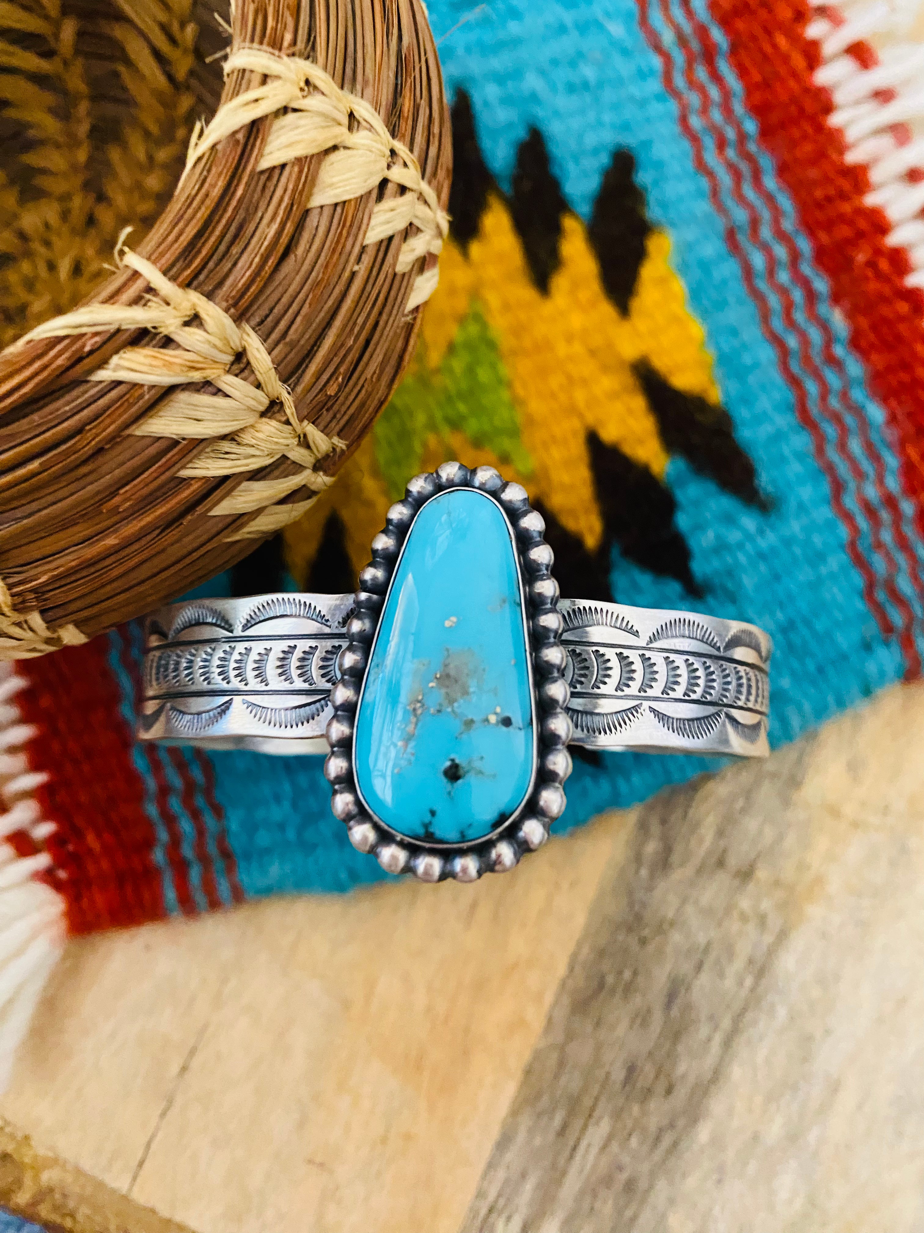 Navajo Sterling Silver & Turquoise Cuff Bracelet