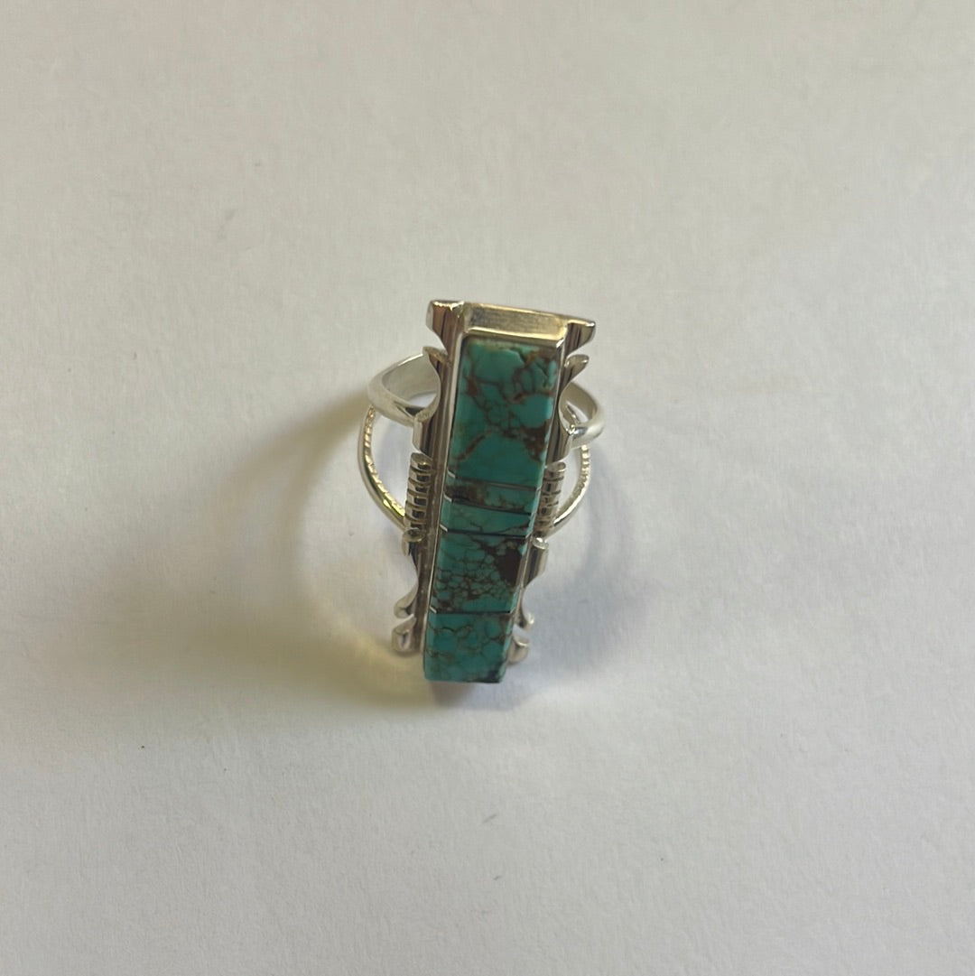 Navajo Sterling Silver Turquoise Bar Ring Signed