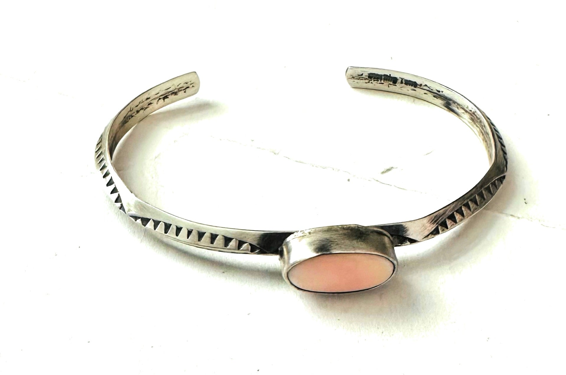 Navajo Queen Pink Conch Shell & Sterling Silver Cuff Bracelet