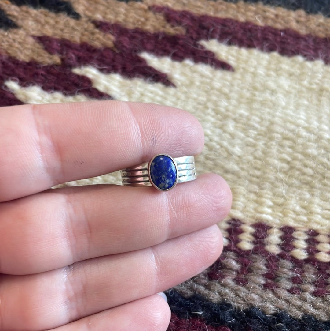 Navajo Sterling Silver Oval Lapis Band Ring