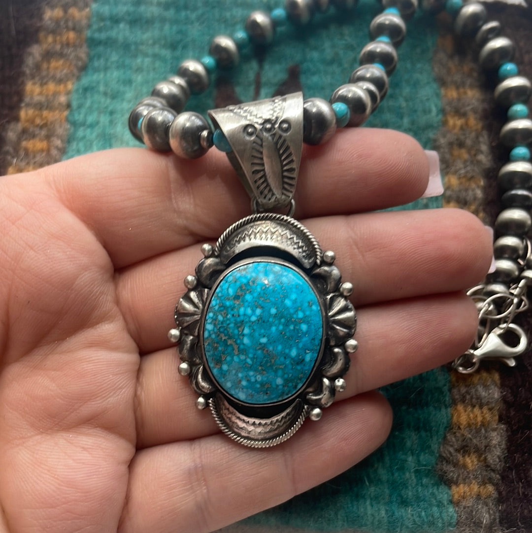 Vintage Sterling Silver Signed Turquoise Necklace outlet