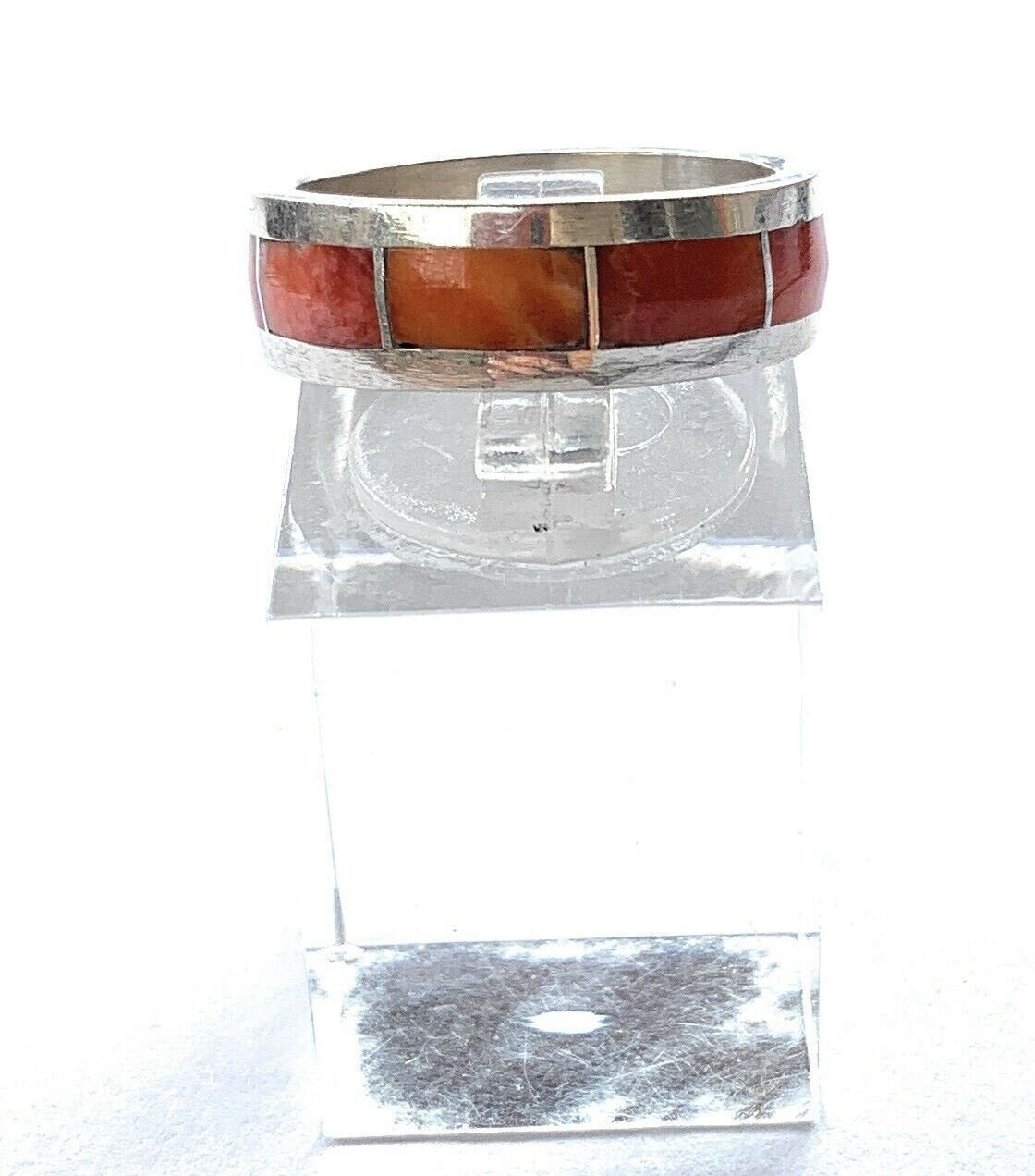 Navajo Sterling Silver & Orange Spiny Inlayed Stacker Ring